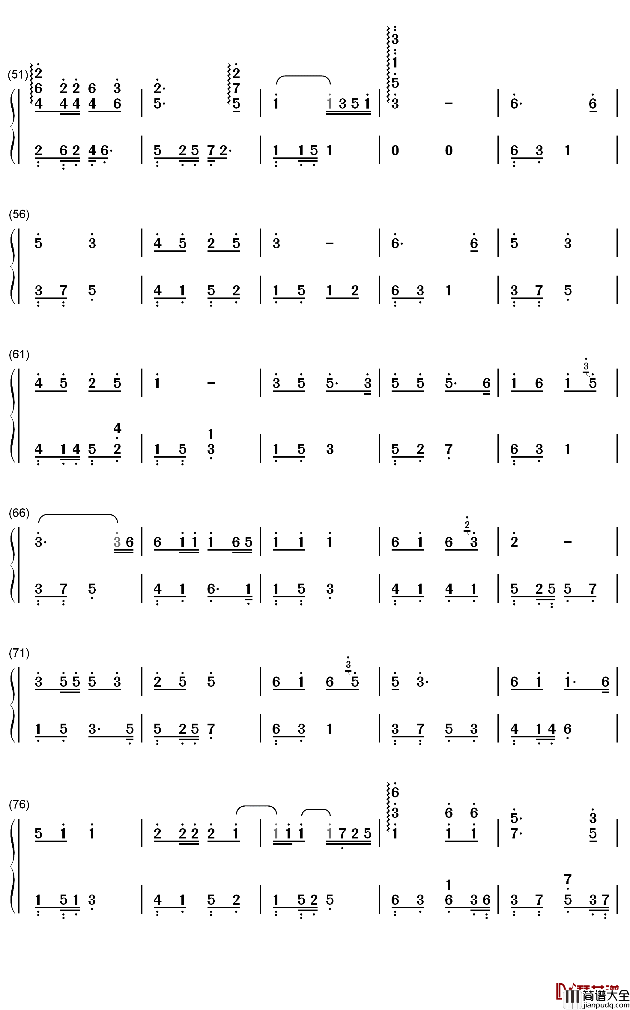 桥边姑娘钢琴简谱_数字双手_海伦