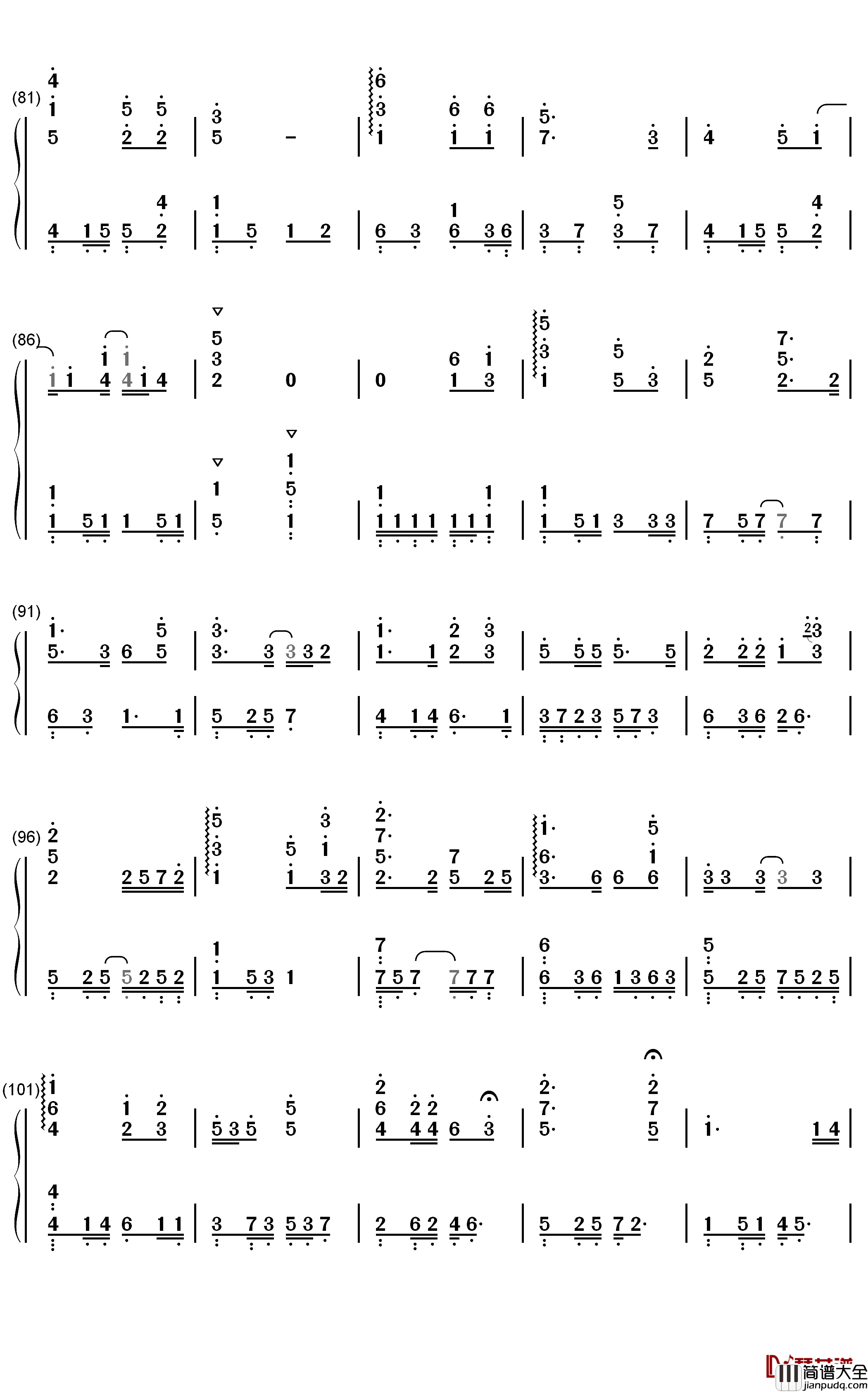 桥边姑娘钢琴简谱_数字双手_海伦
