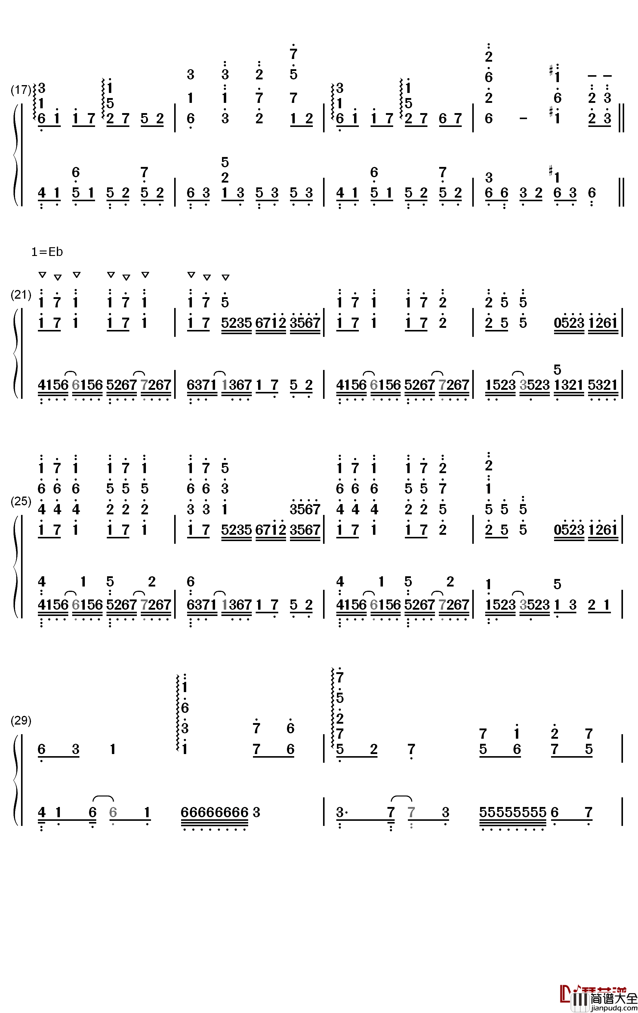 千秋钢琴简谱_数字双手_周志华