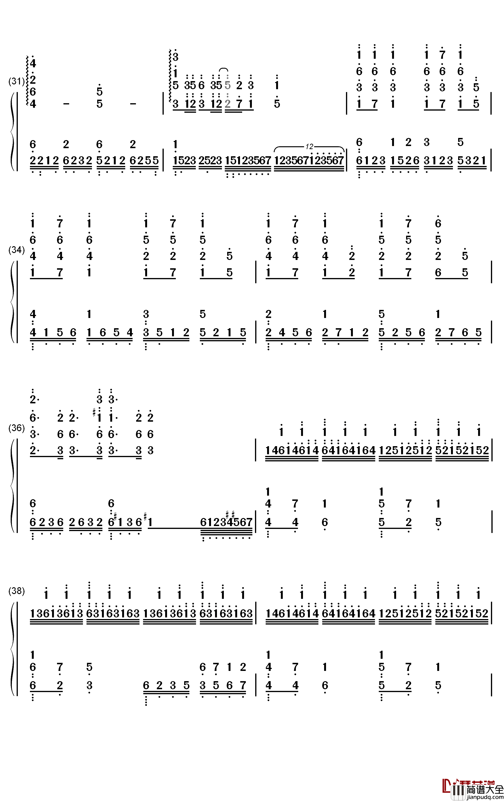 千秋钢琴简谱_数字双手_周志华
