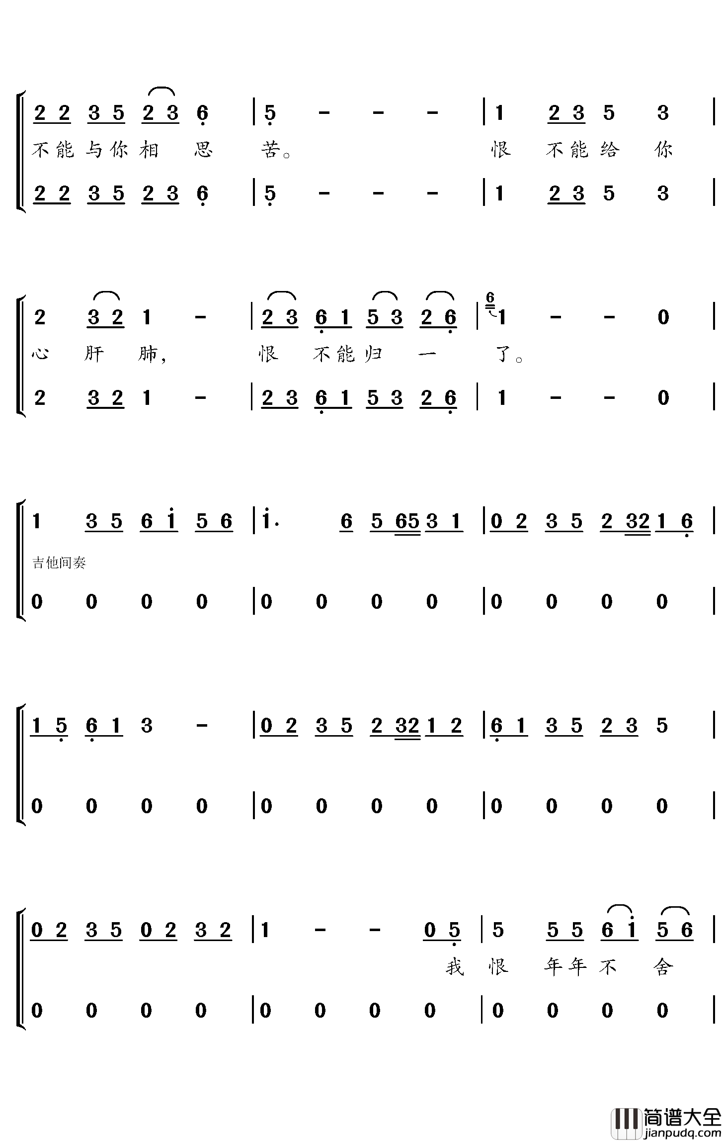 原谅歌简谱_小猛/祖瑜兄演唱_对影斋曲谱