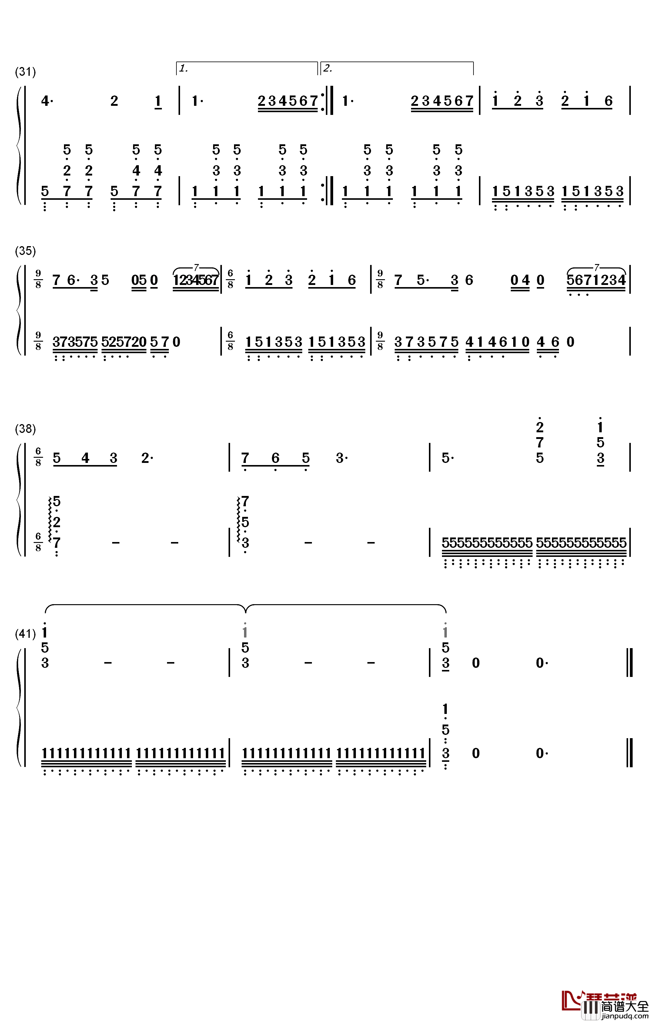 我和我的祖国钢琴简谱_数字双手_李谷一_王菲