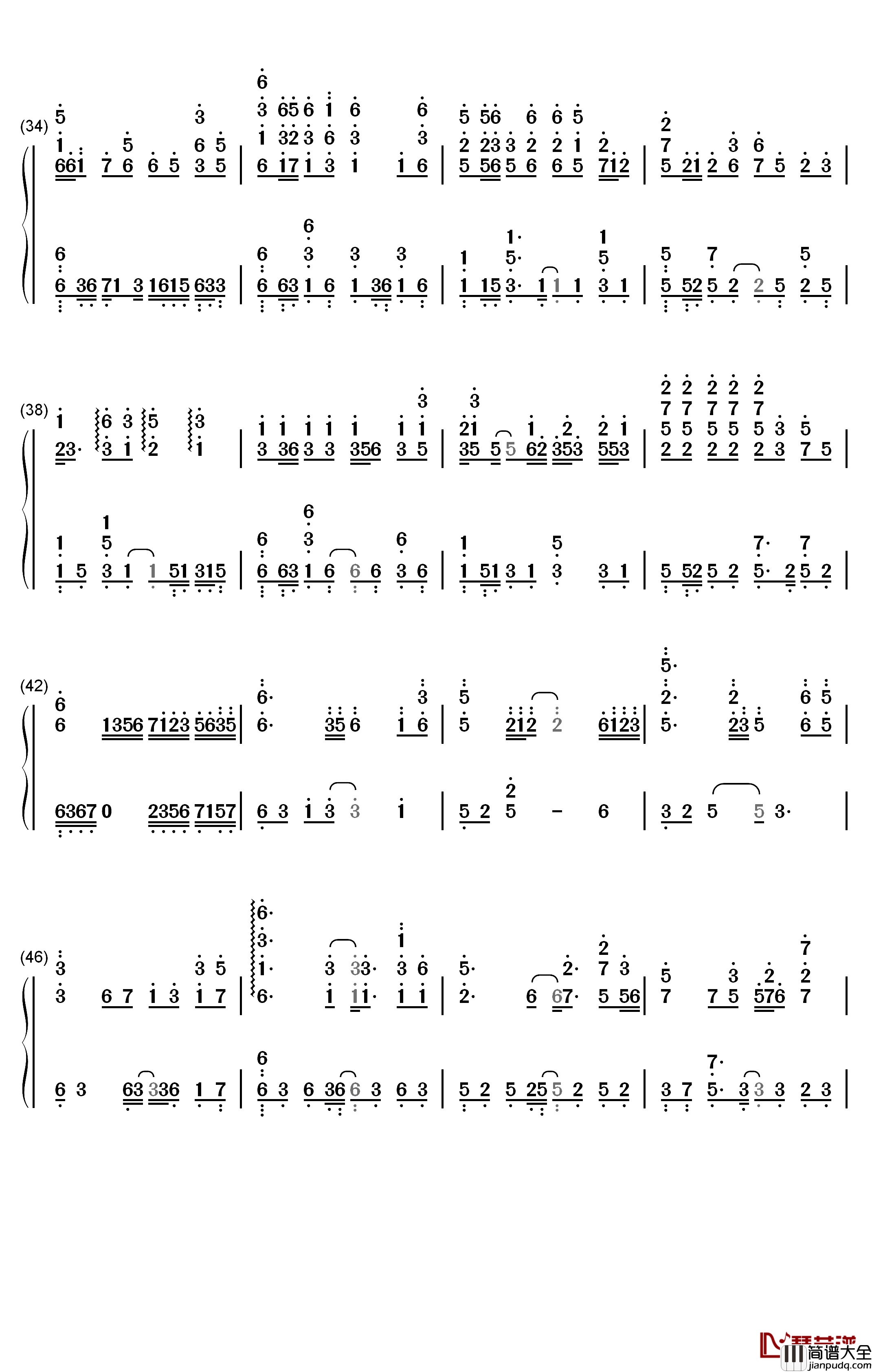 一生与你擦肩而过钢琴简谱_数字双手_阿悠悠