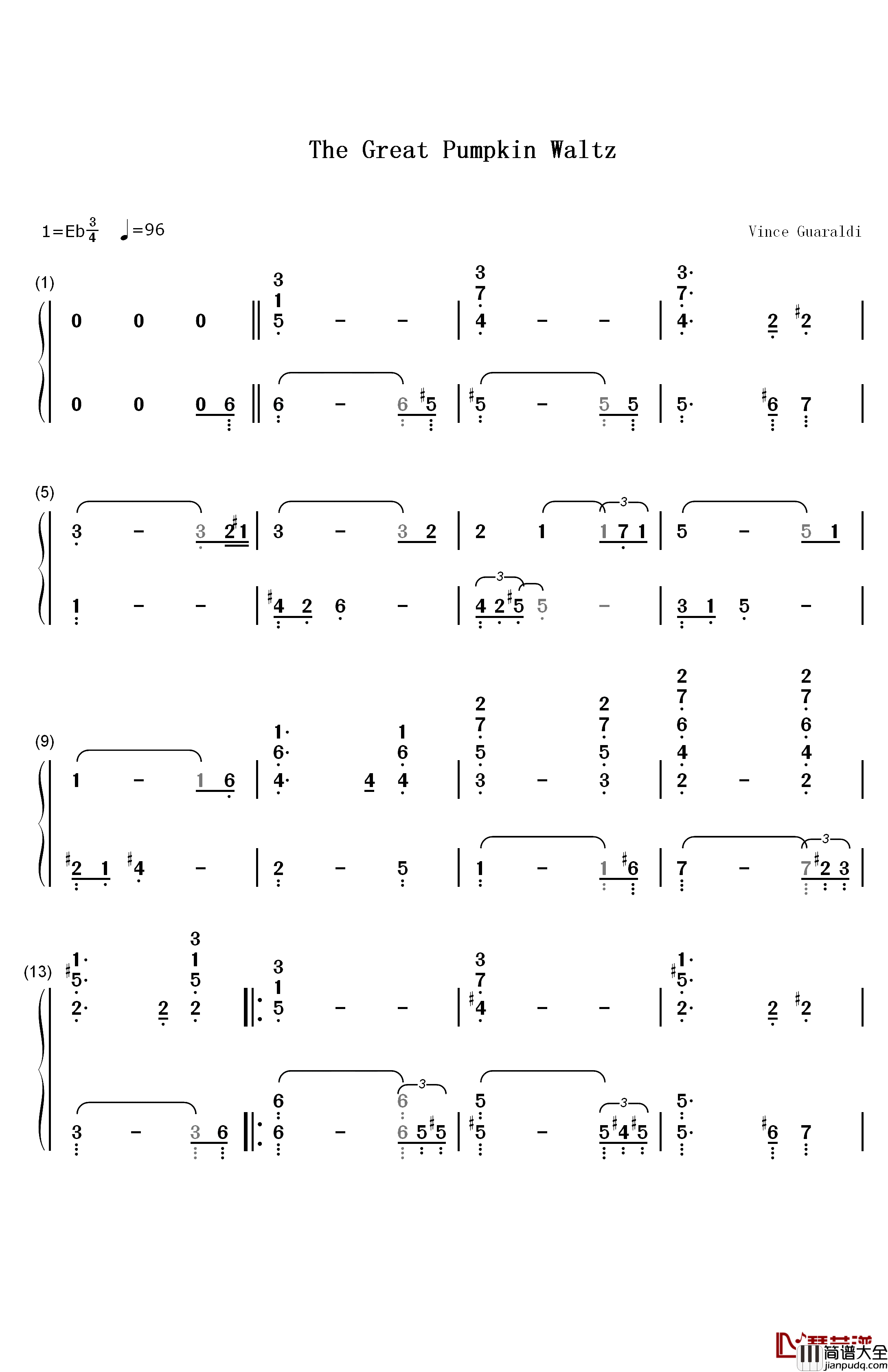 Great_Pumpkin_Waltz钢琴简谱_数字双手_Vince_Guaraldi