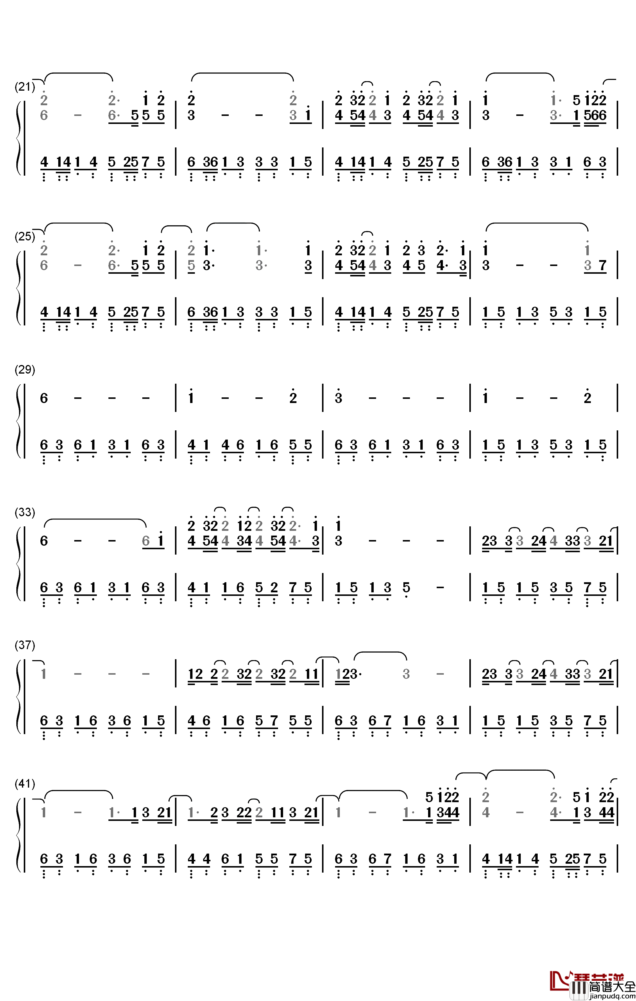 一颗星的夜钢琴简谱_数字双手_尤长靖