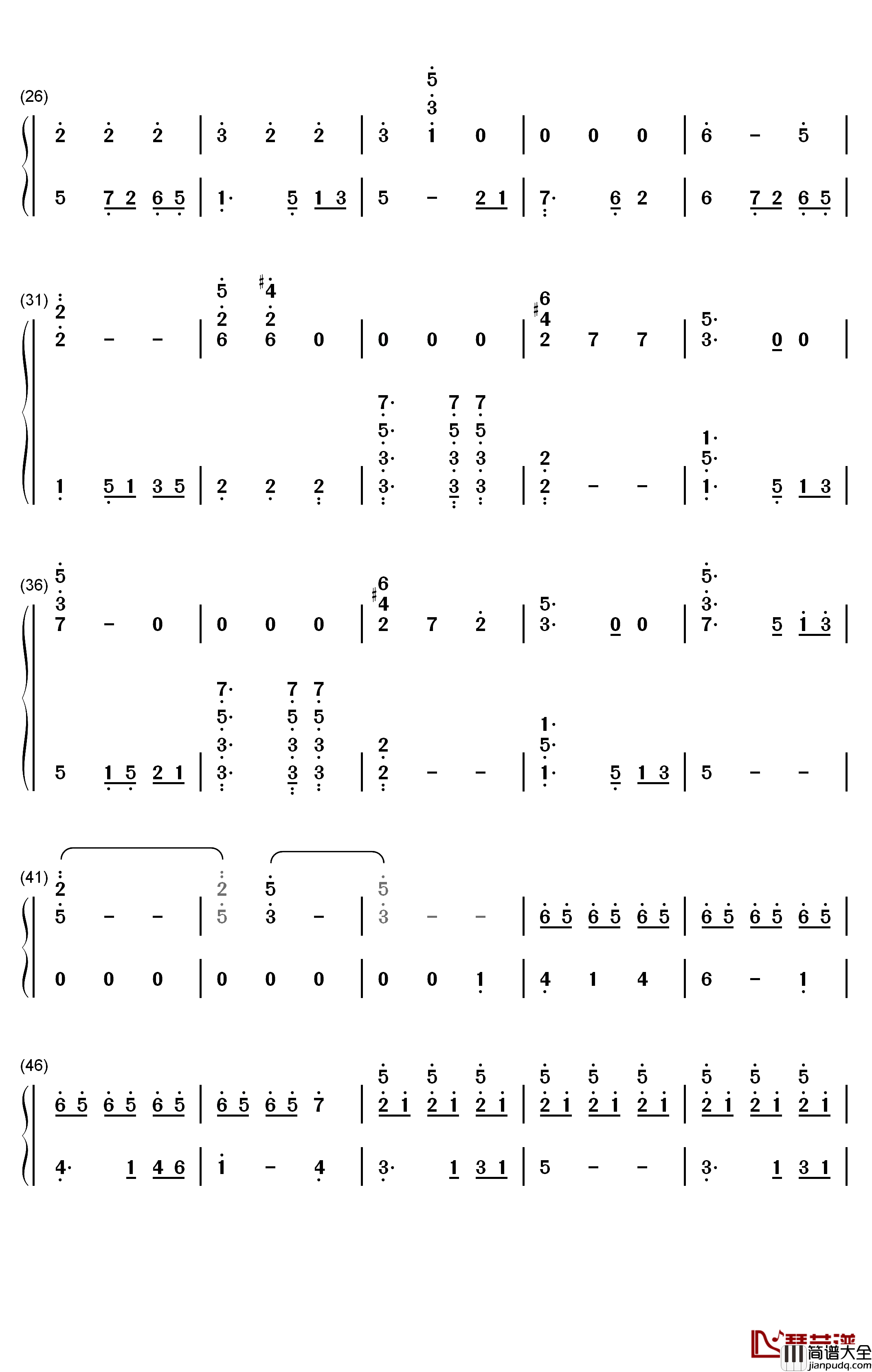 Fallin钢琴简谱_数字双手_marina