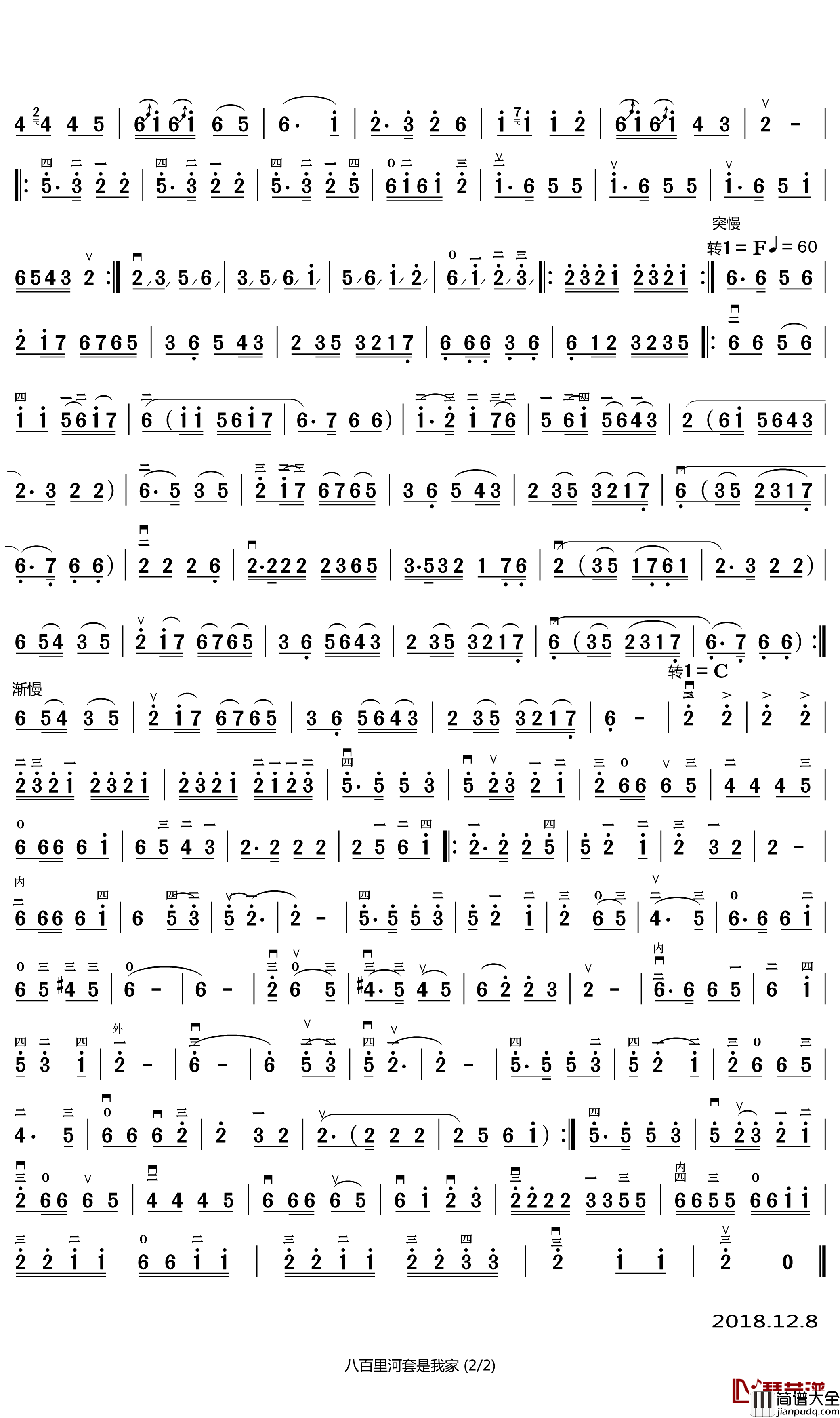 八百里河套是我家简谱_王宏伟演唱_竹林AXW8661曲谱