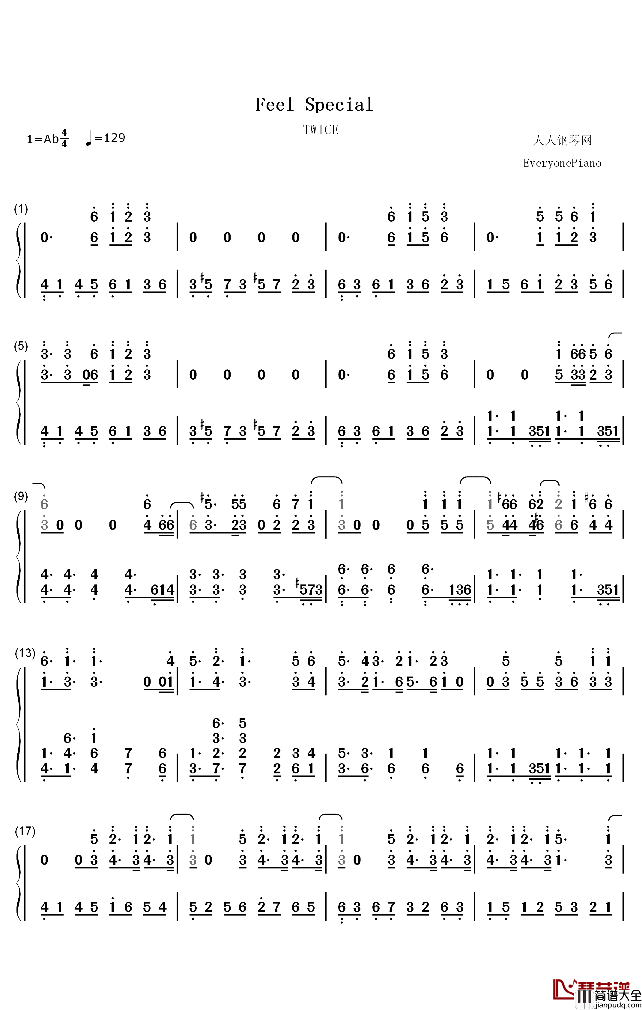 Feel_Special钢琴简谱_数字双手_TWICE