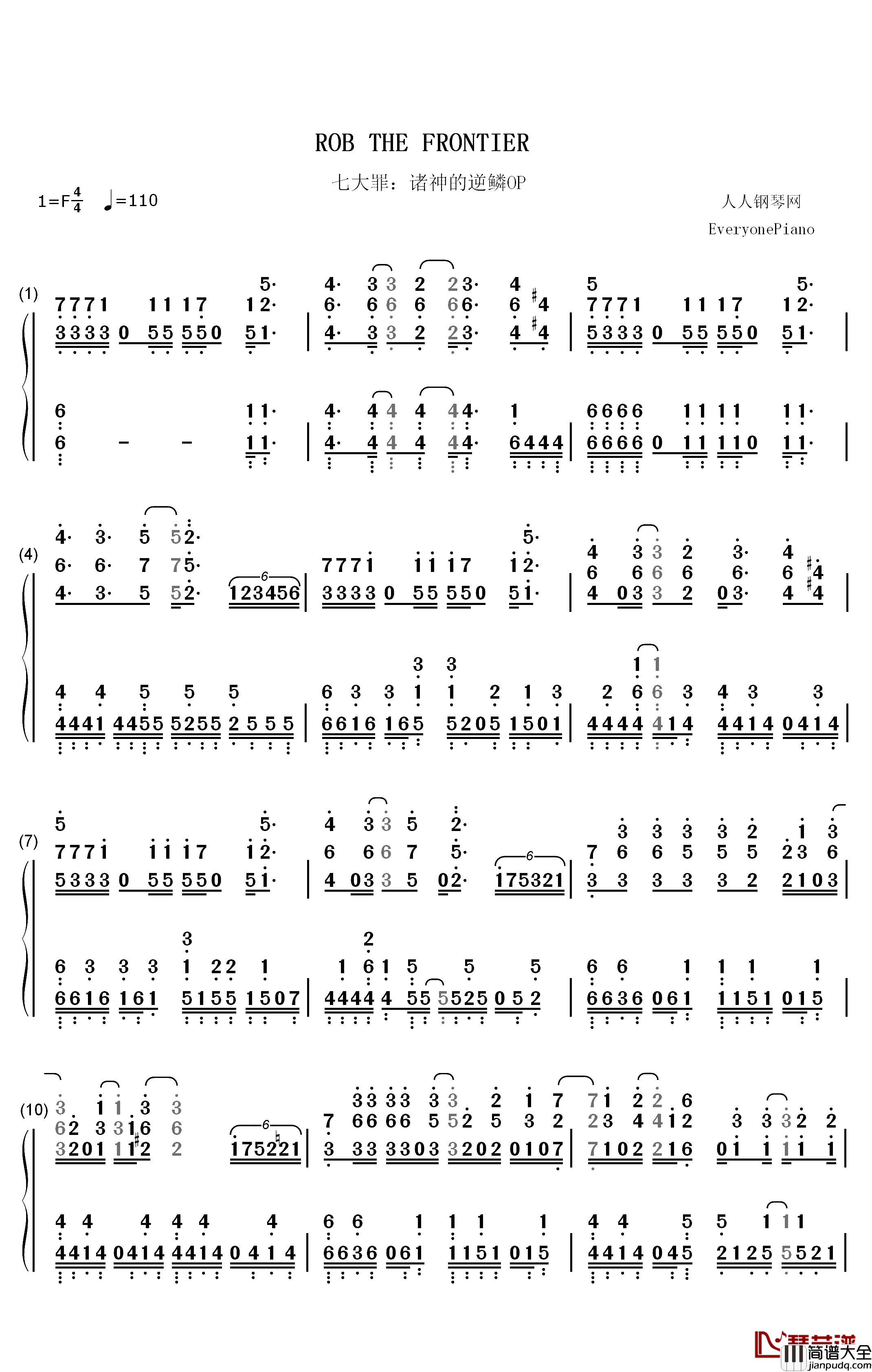 ROB_THE_FRONTIER钢琴简谱_数字双手_Uverworld