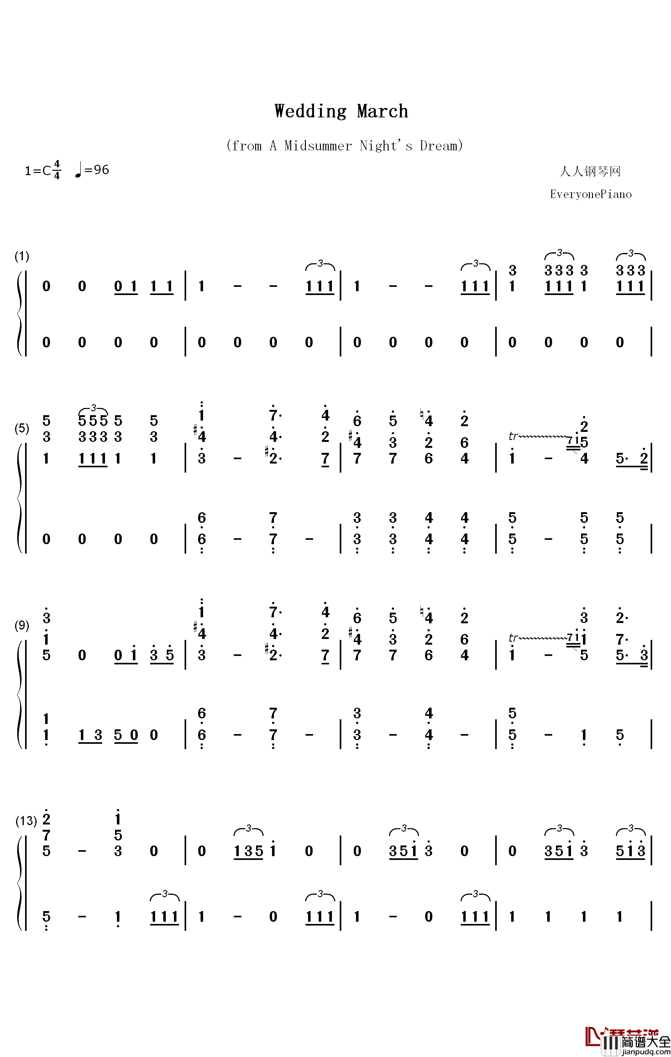Wedding_March钢琴简谱_数字双手_门德尔松