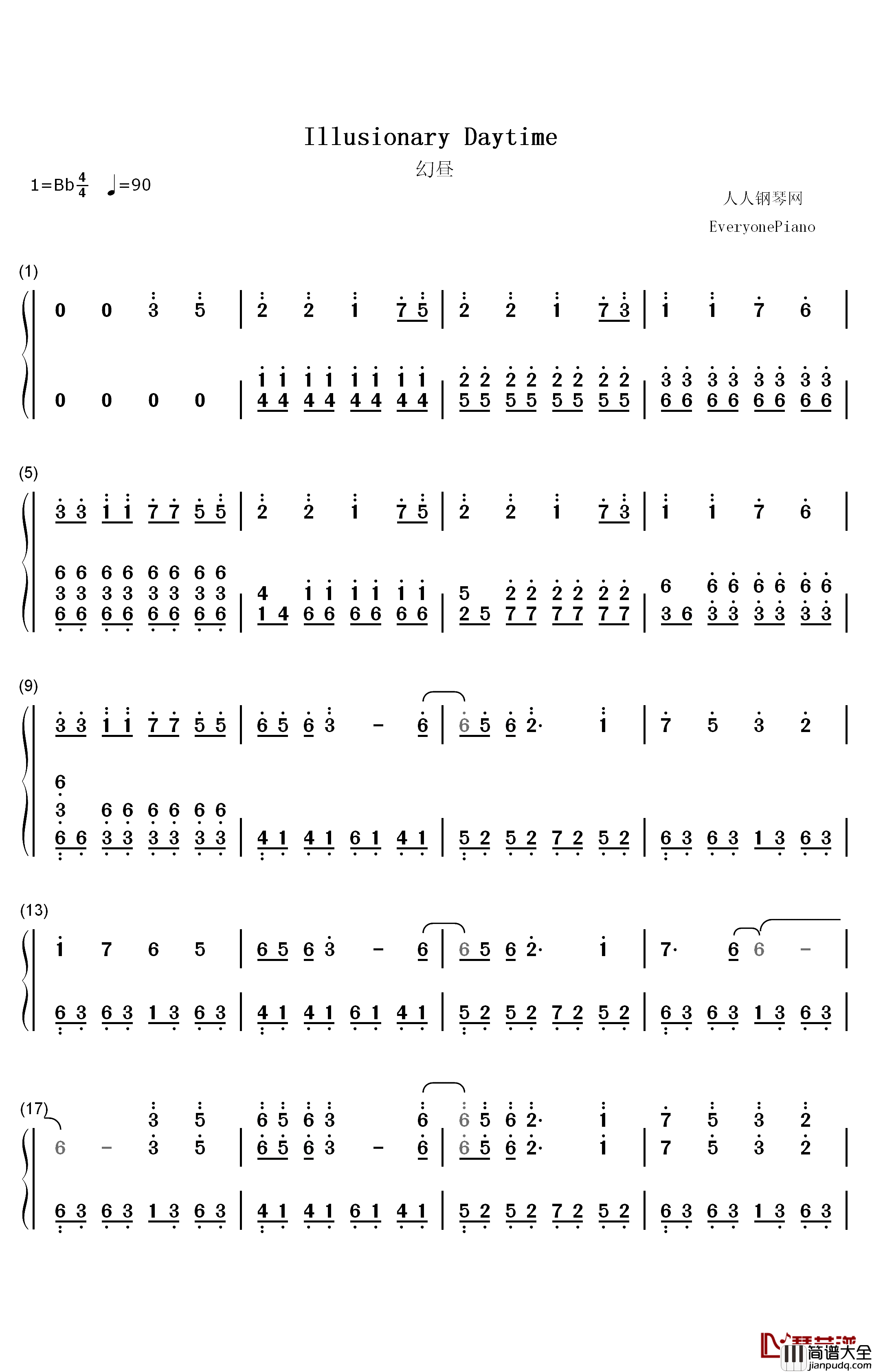 Illusionary_Daytime钢琴简谱_数字双手_Shirfine