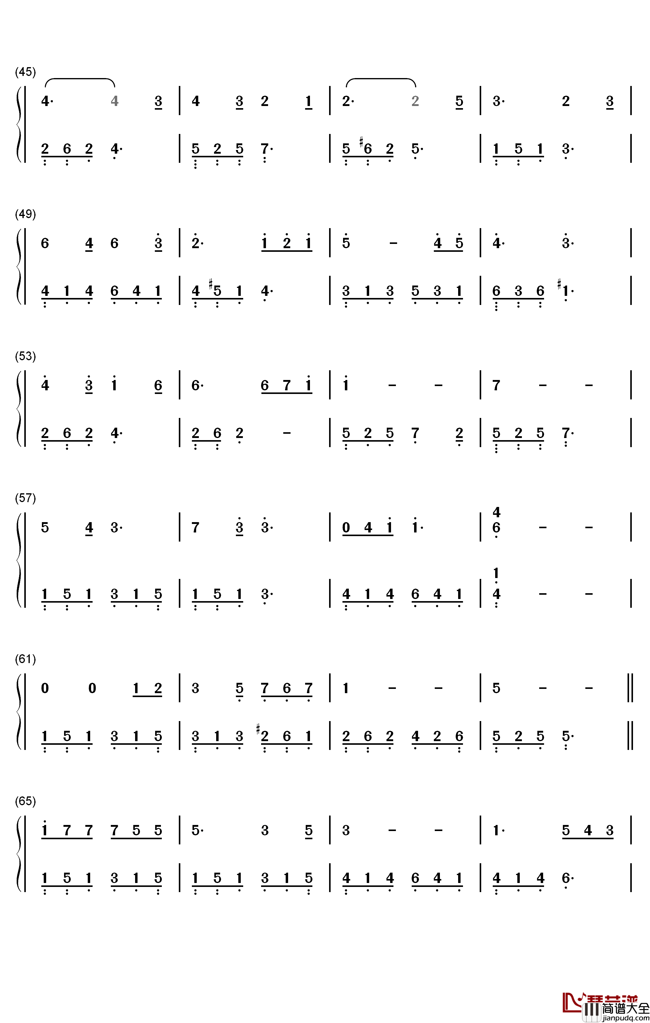 颠倒钢琴简谱_数字双手_房东的猫