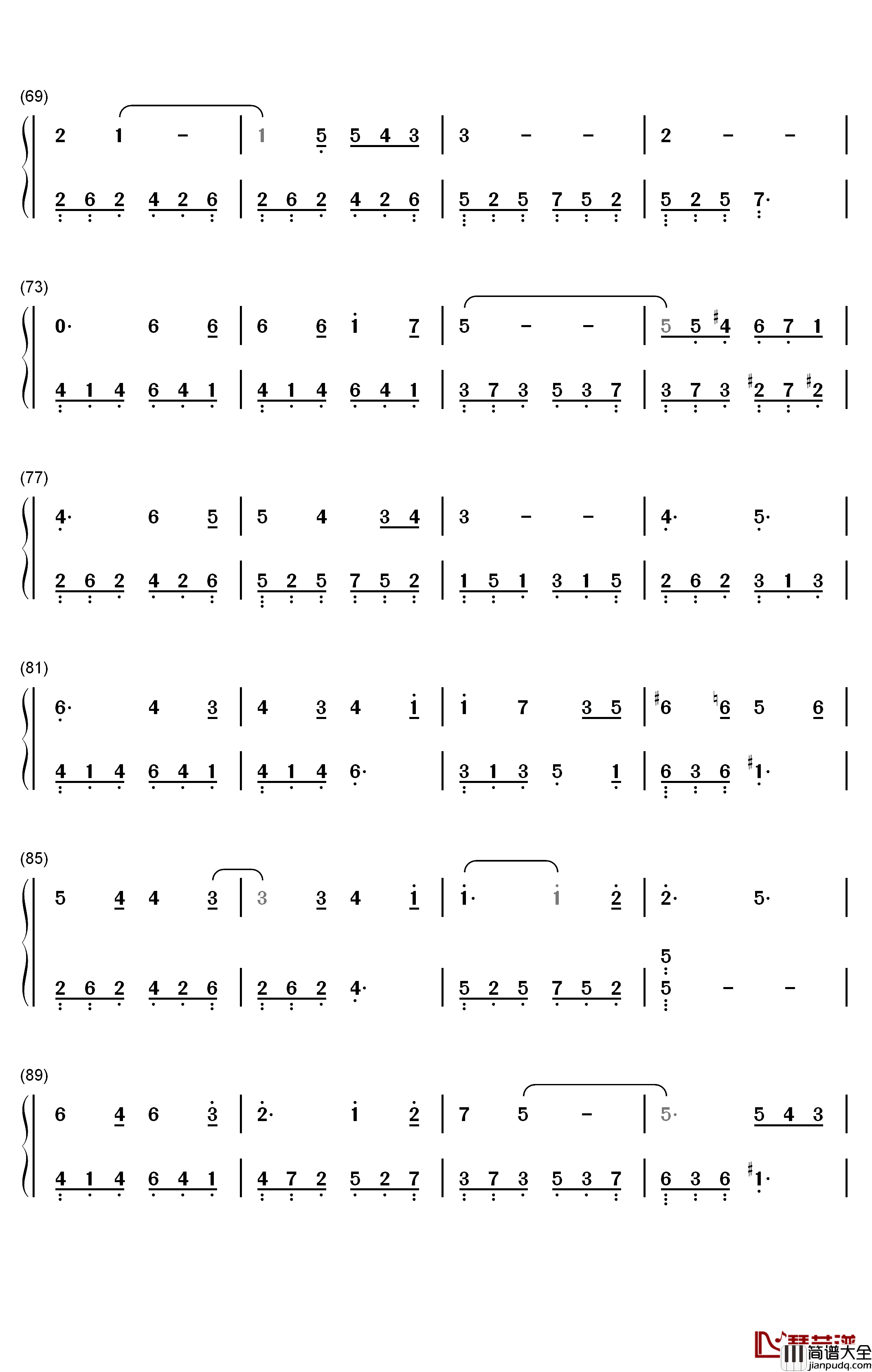 颠倒钢琴简谱_数字双手_房东的猫