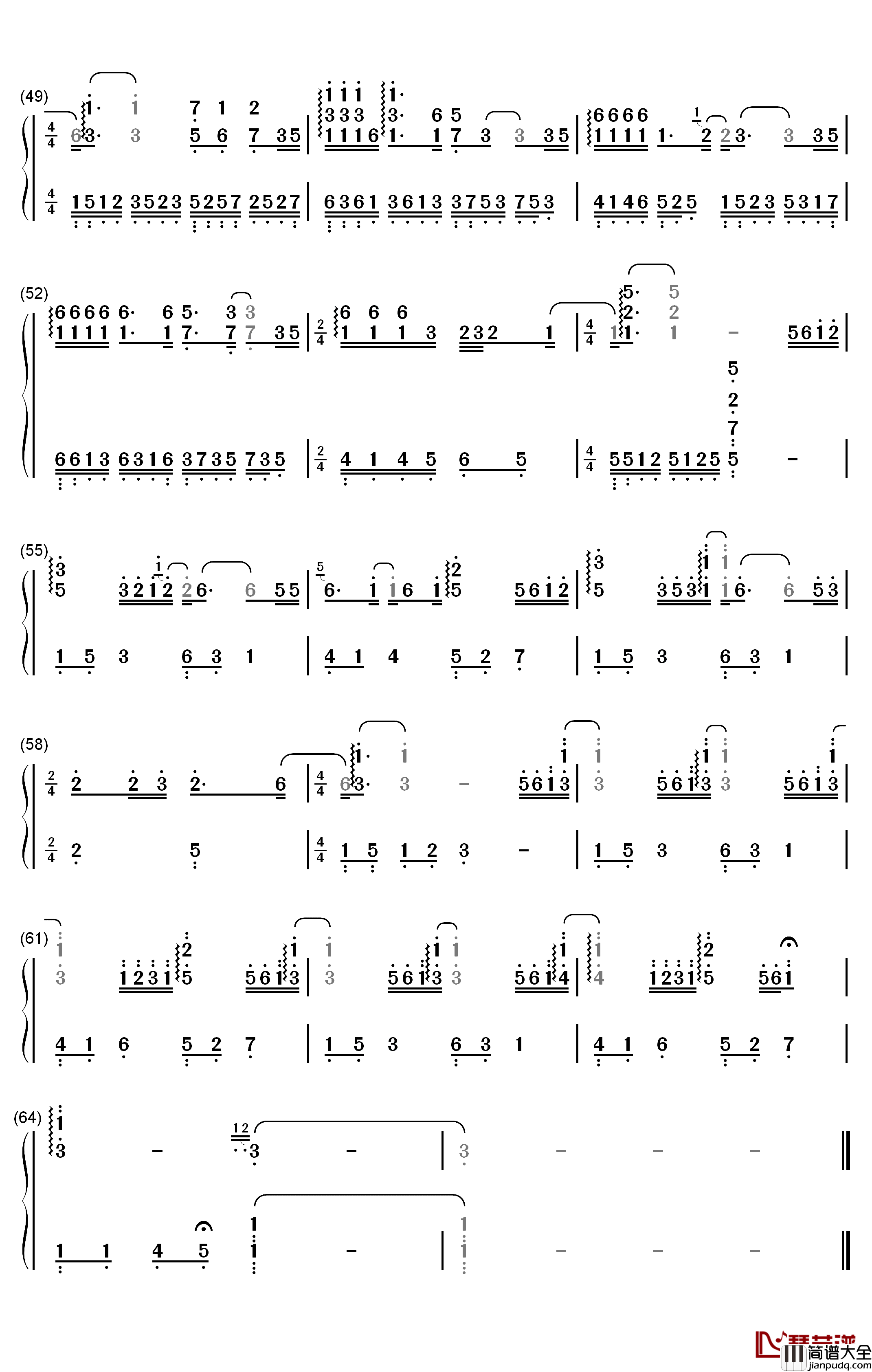 笑看风云钢琴简谱_数字双手_郑少秋