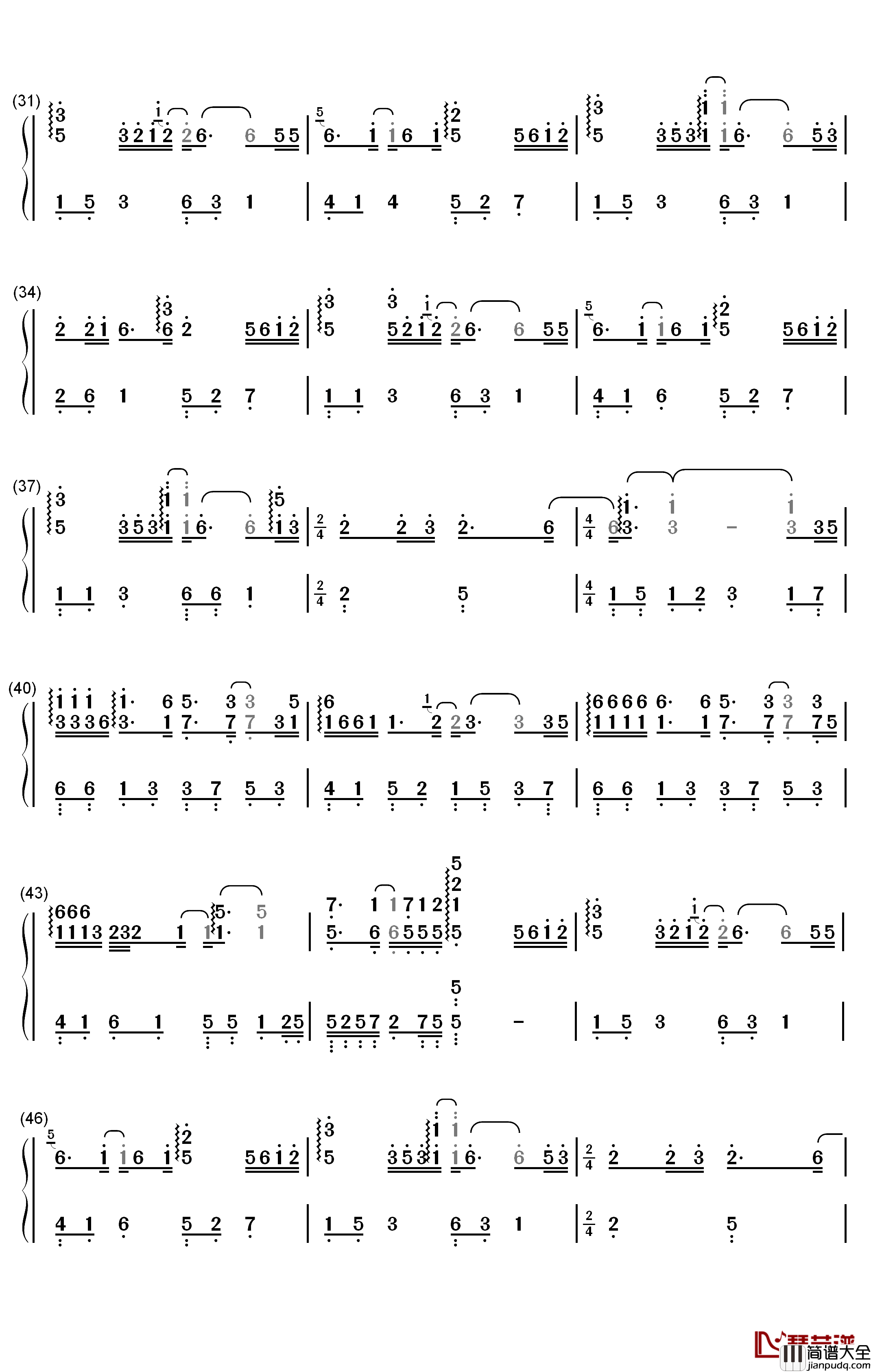 笑看风云钢琴简谱_数字双手_郑少秋