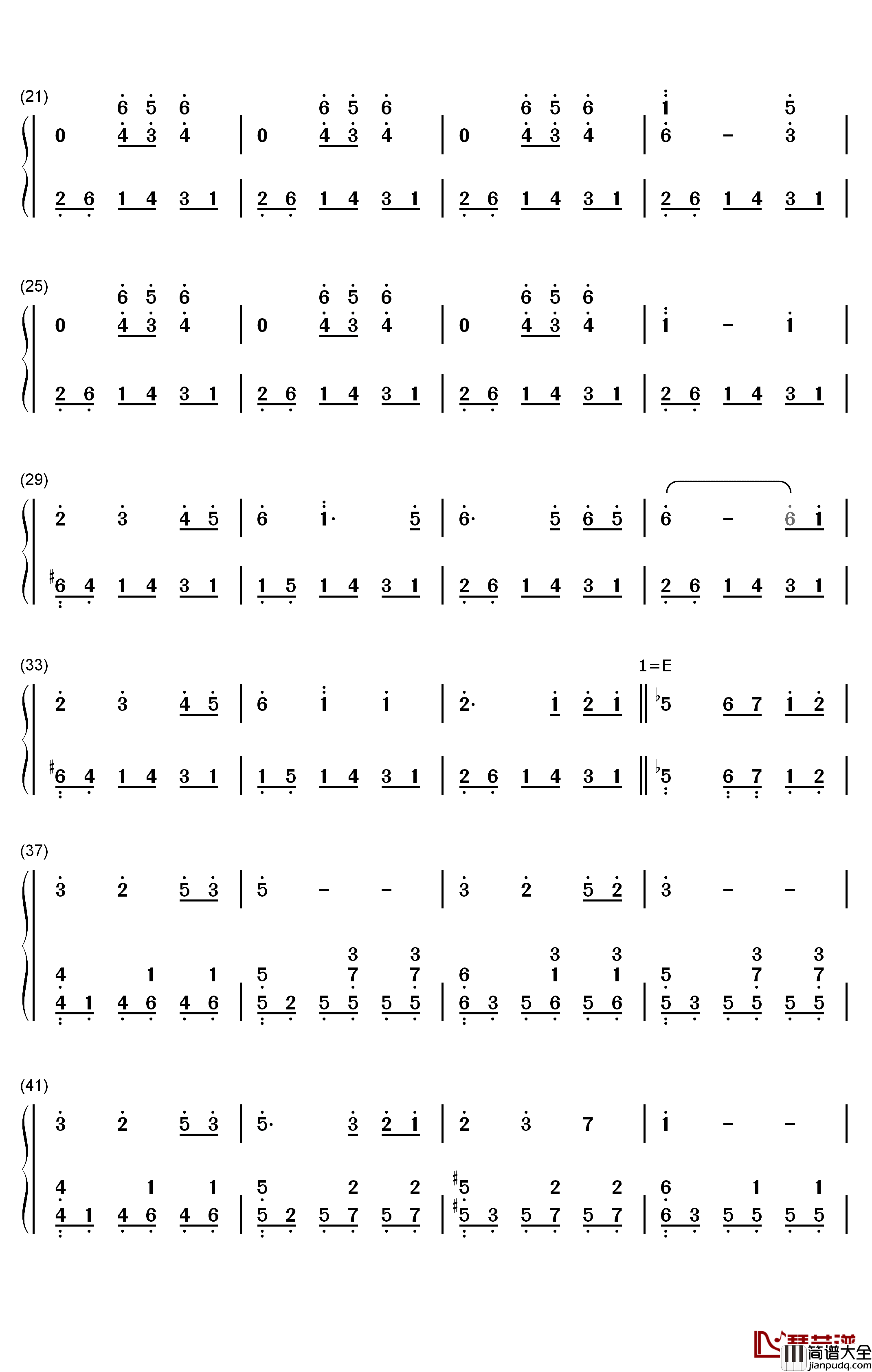 月出钢琴简谱_数字双手_双笙