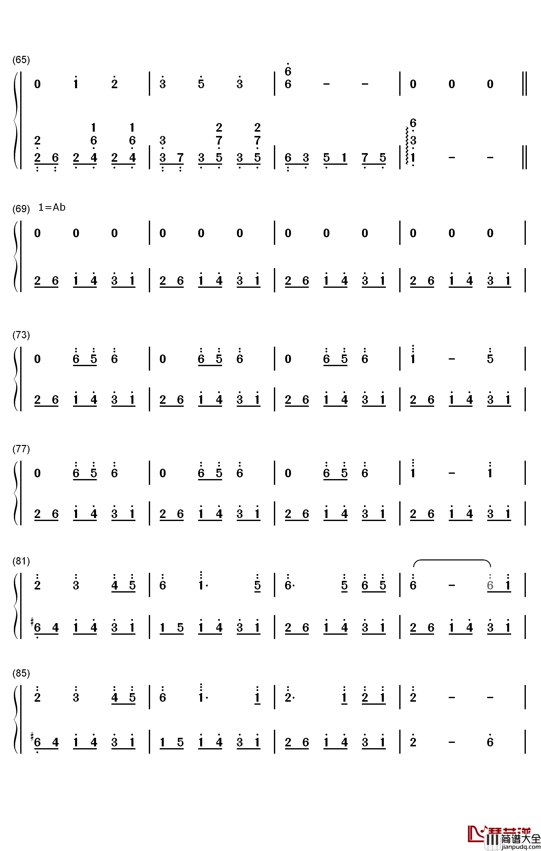 月出钢琴简谱_数字双手_双笙