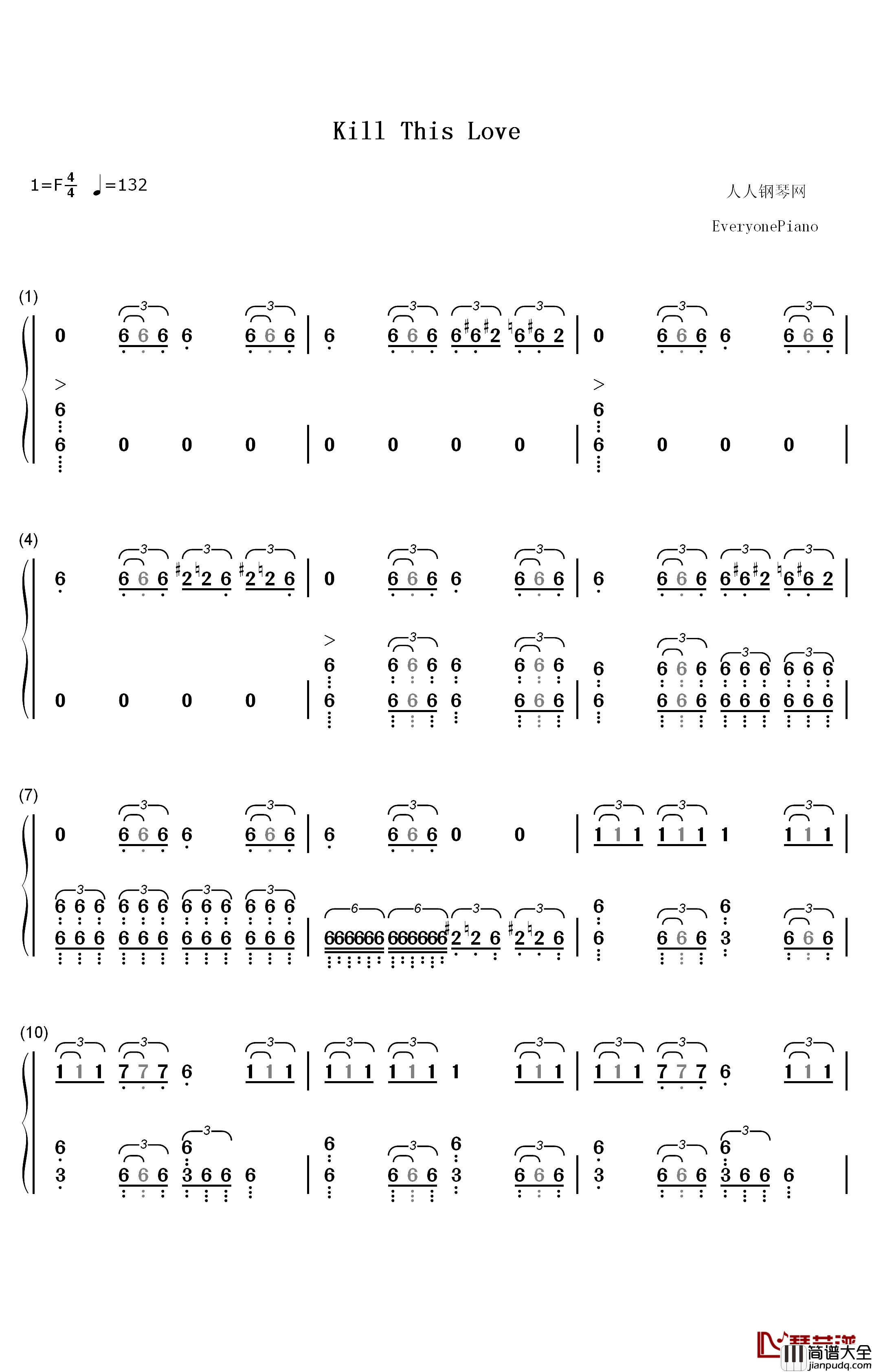Kill_This_Love钢琴简谱_数字双手_Blackpink