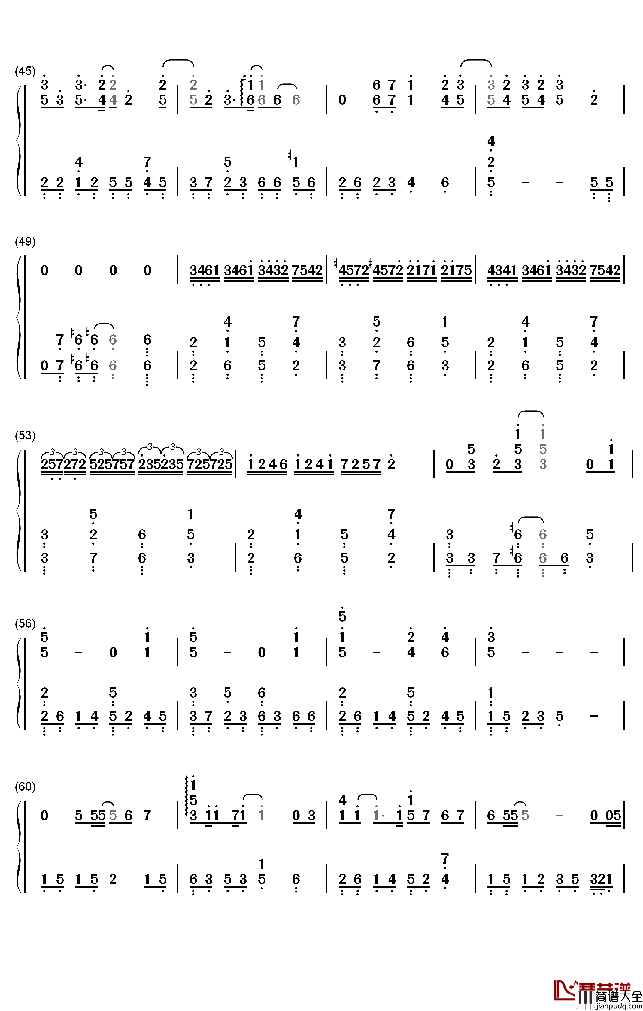 华生钢琴简谱_数字双手_陈绮贞