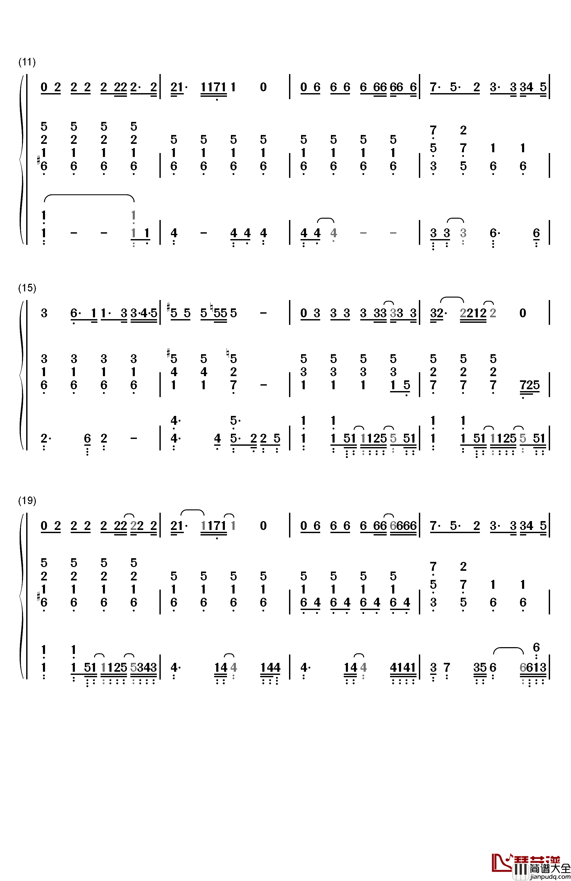 告诉我钢琴简谱_数字双手_陈绮贞