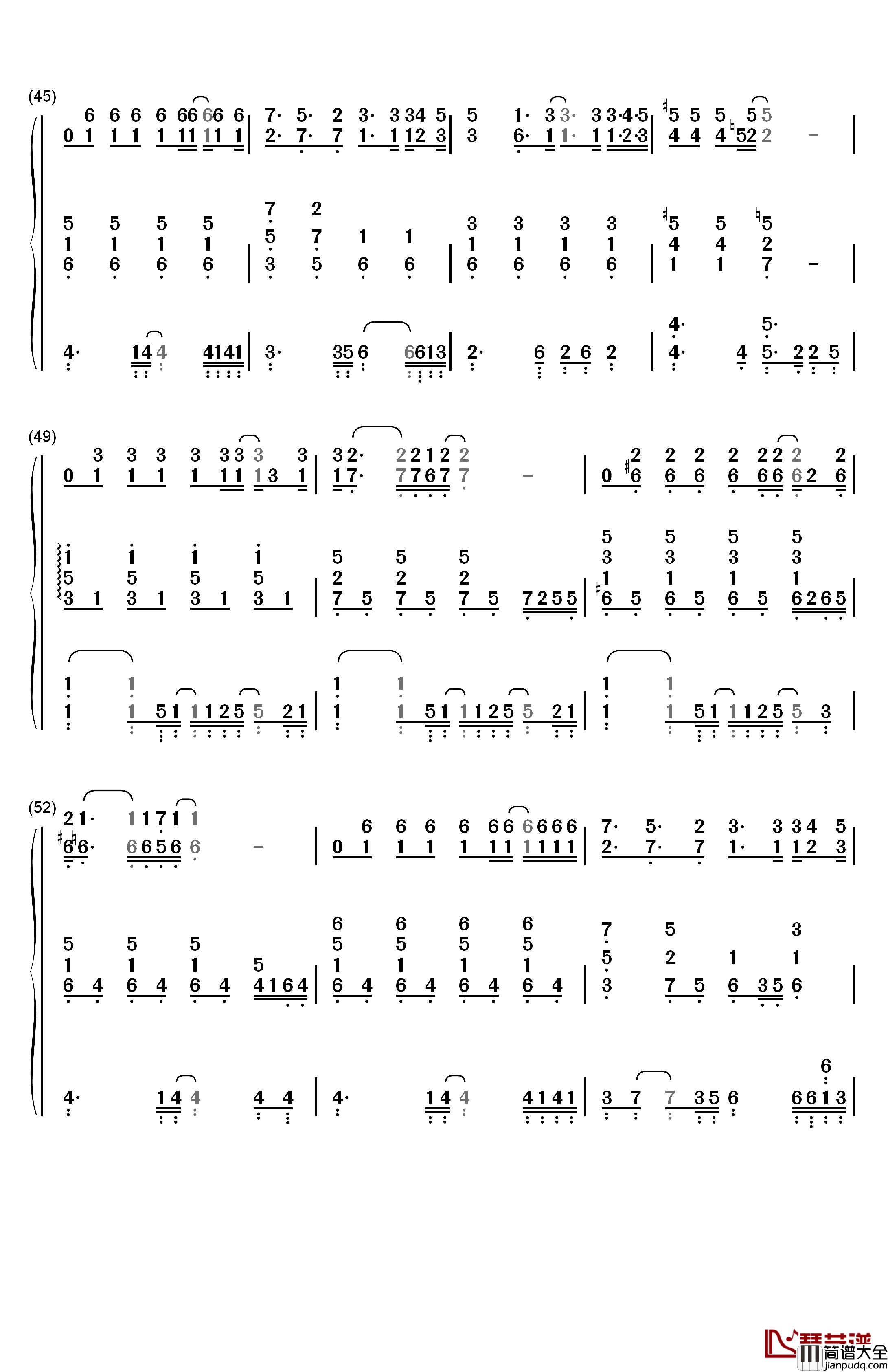 告诉我钢琴简谱_数字双手_陈绮贞