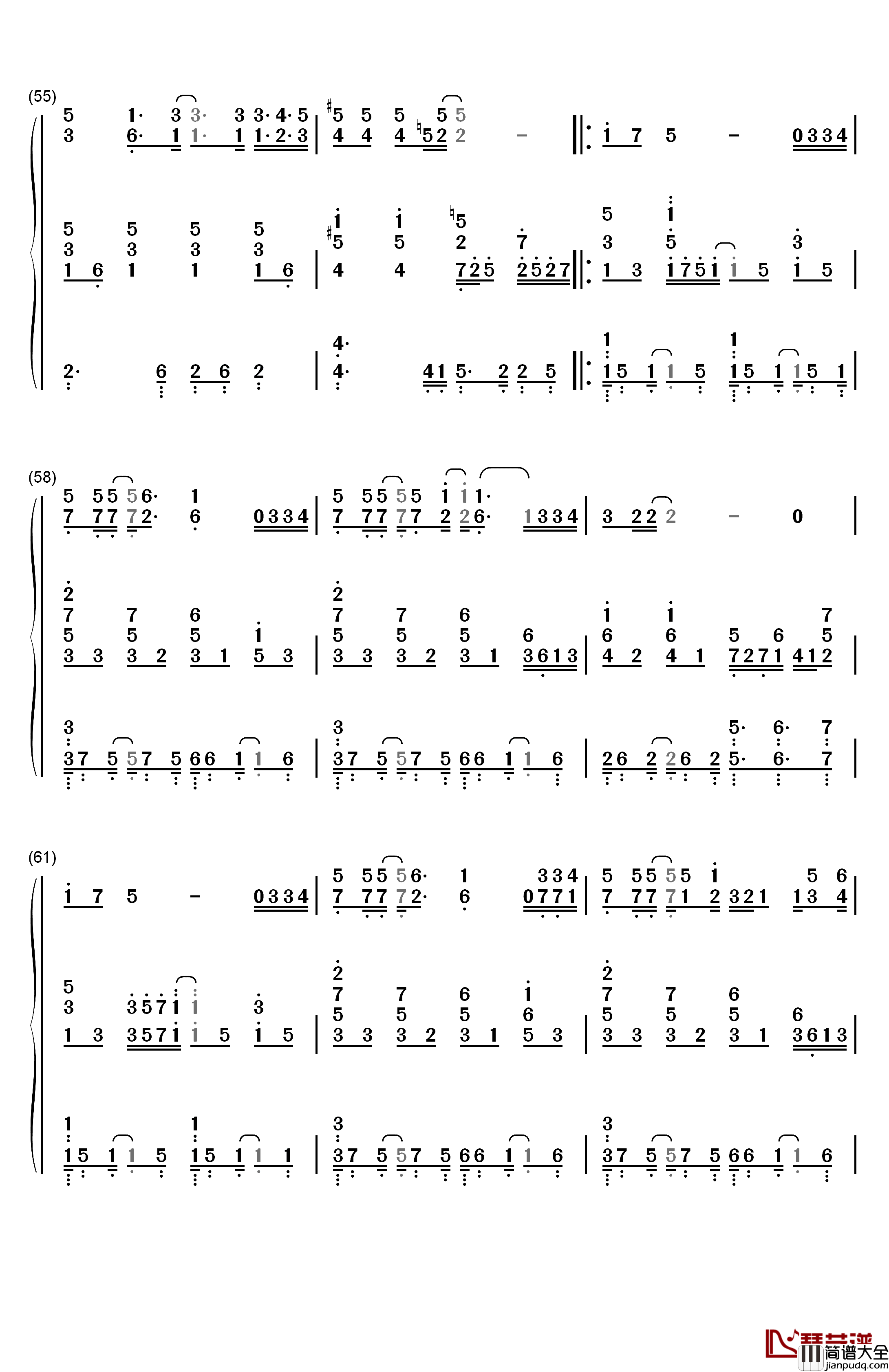 告诉我钢琴简谱_数字双手_陈绮贞