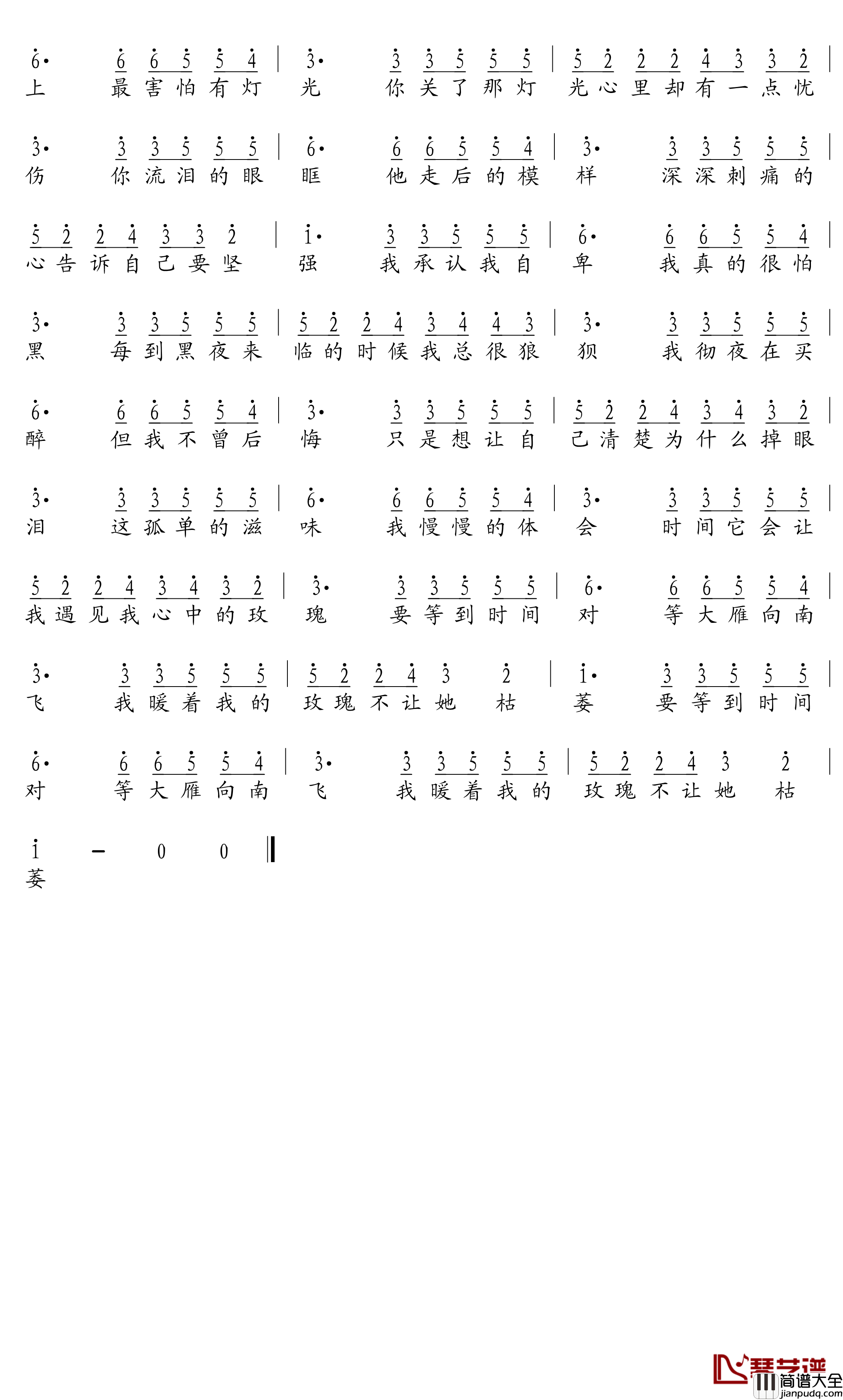 孤芳自赏简谱_杨小壮演唱