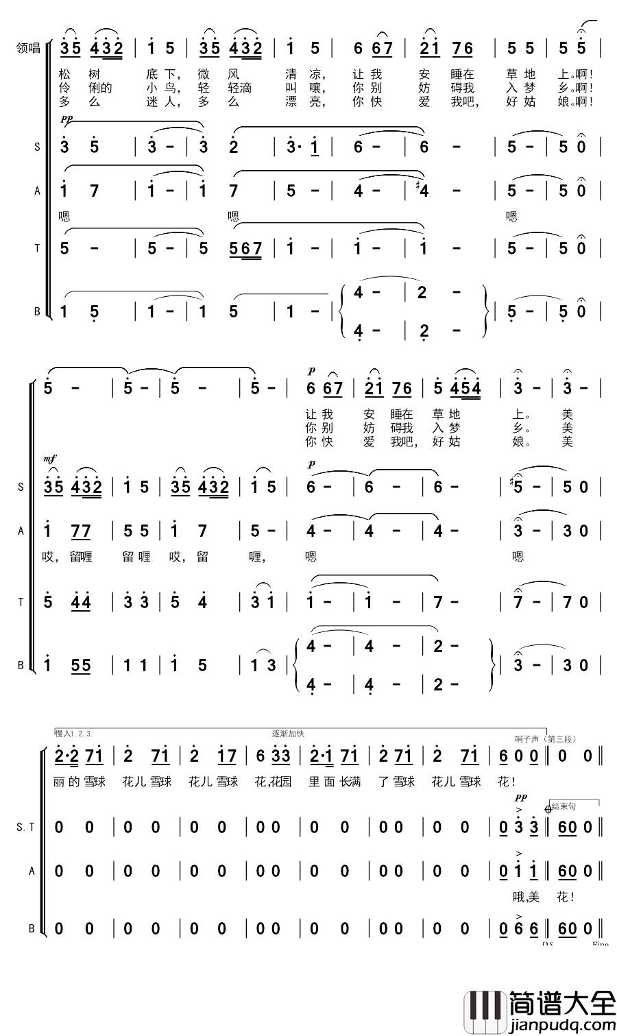 雪球花简谱(歌词)_中央合唱团演唱_谱友布林夏丹上传