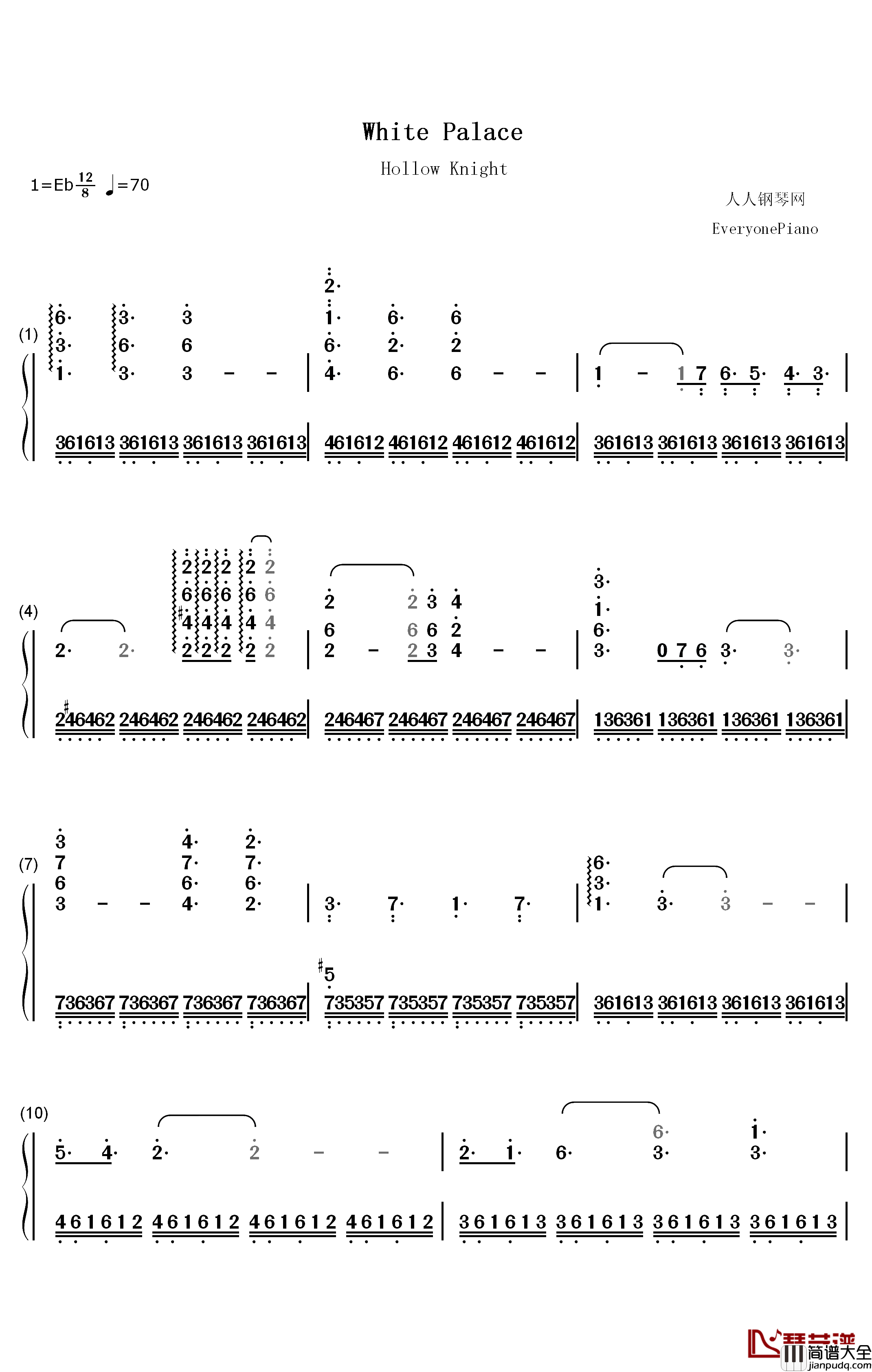 White_Palace钢琴简谱_数字双手_Christopher_Larkin