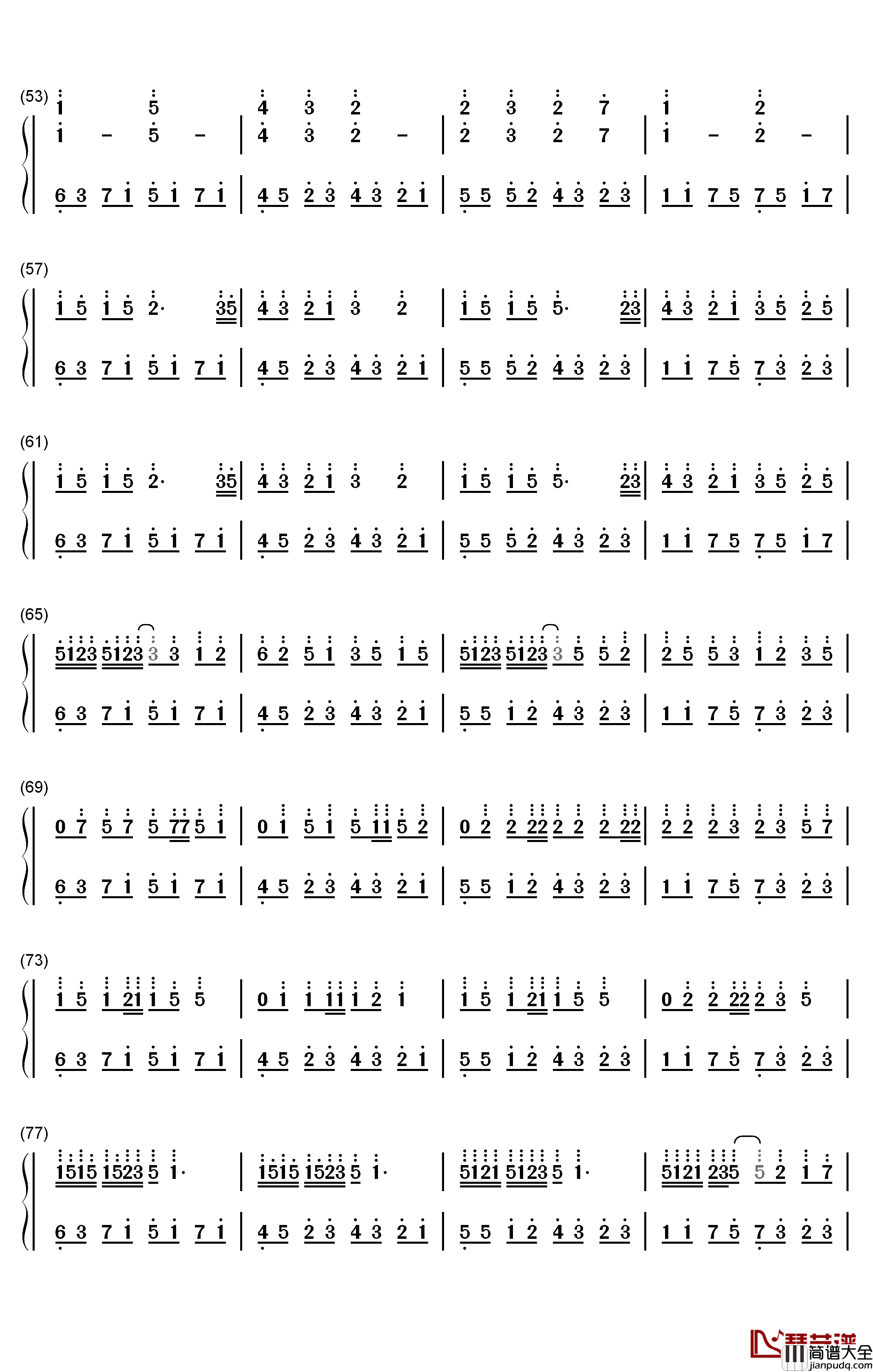 森林钢琴简谱_数字双手_灰澈