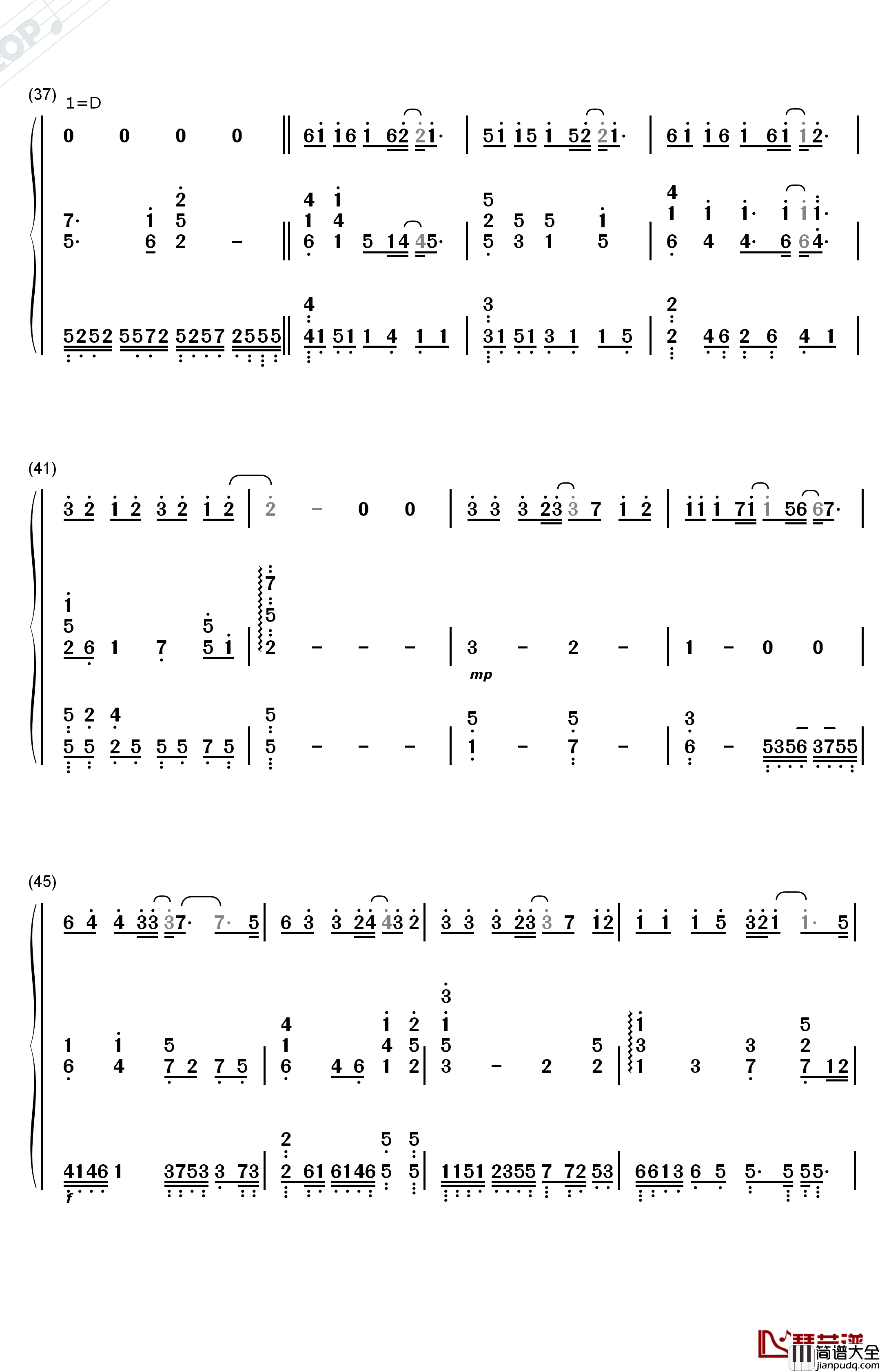 Love_U_U钢琴简谱_数字双手_林俊杰