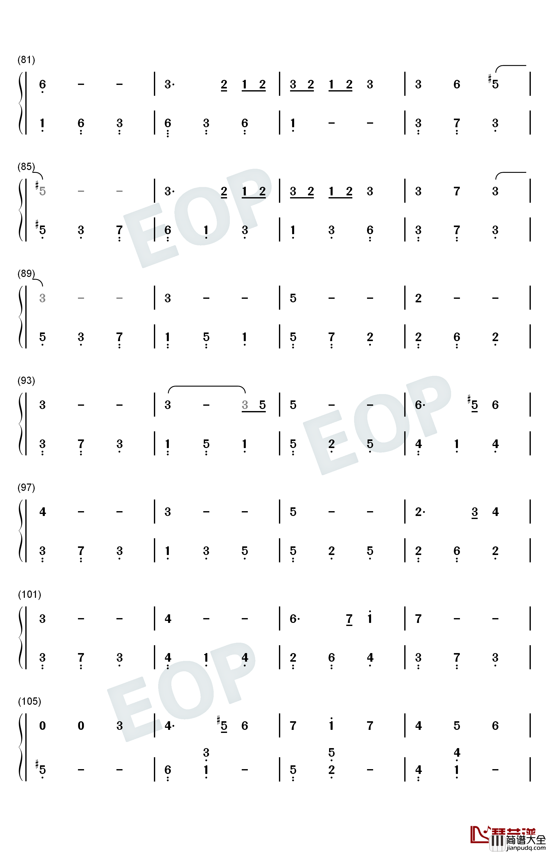 窗钢琴简谱_数字双手_吴青峰