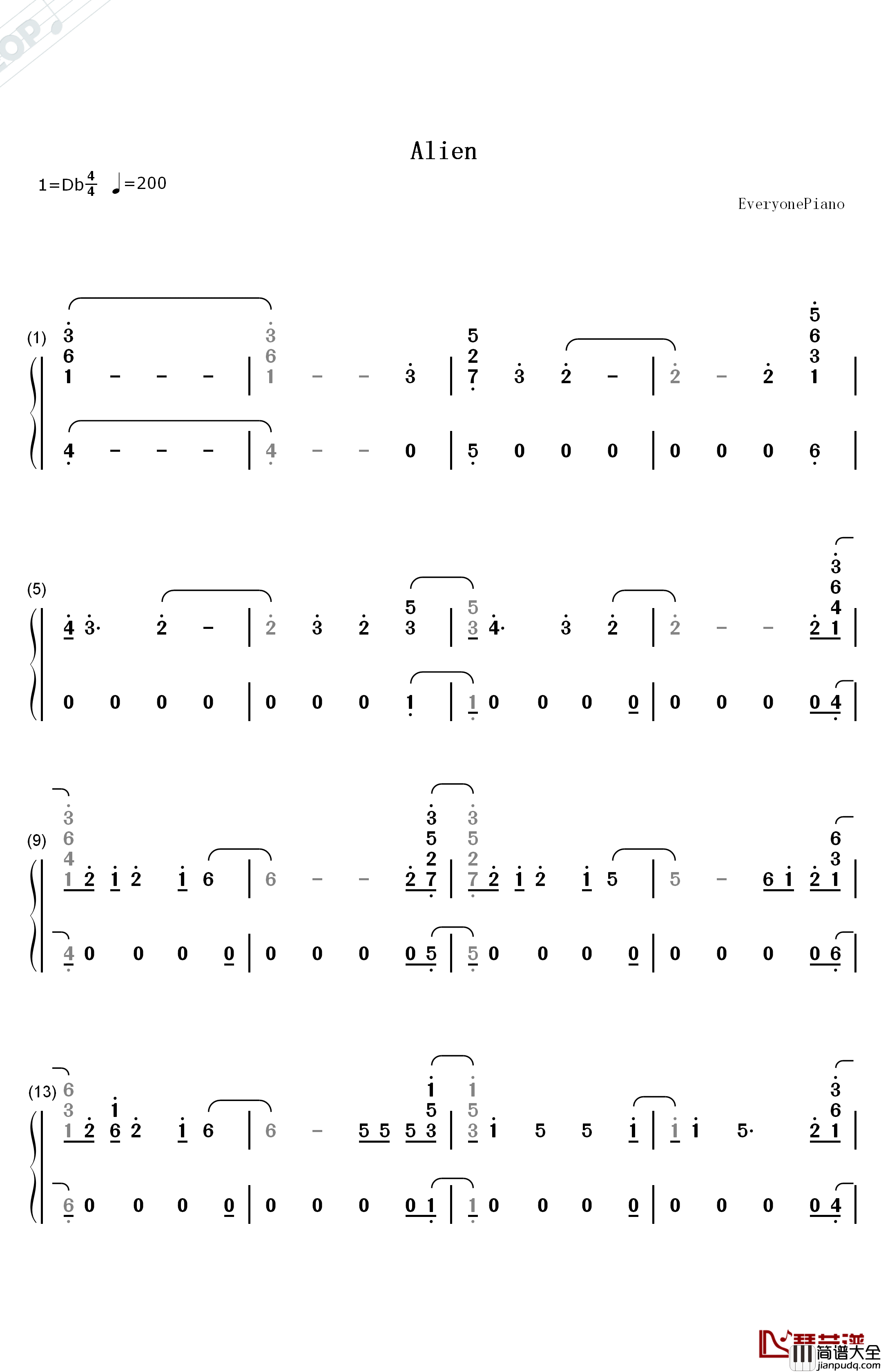 Alien钢琴简谱_数字双手_Jonas_Blue_Sabrina_Carpenter