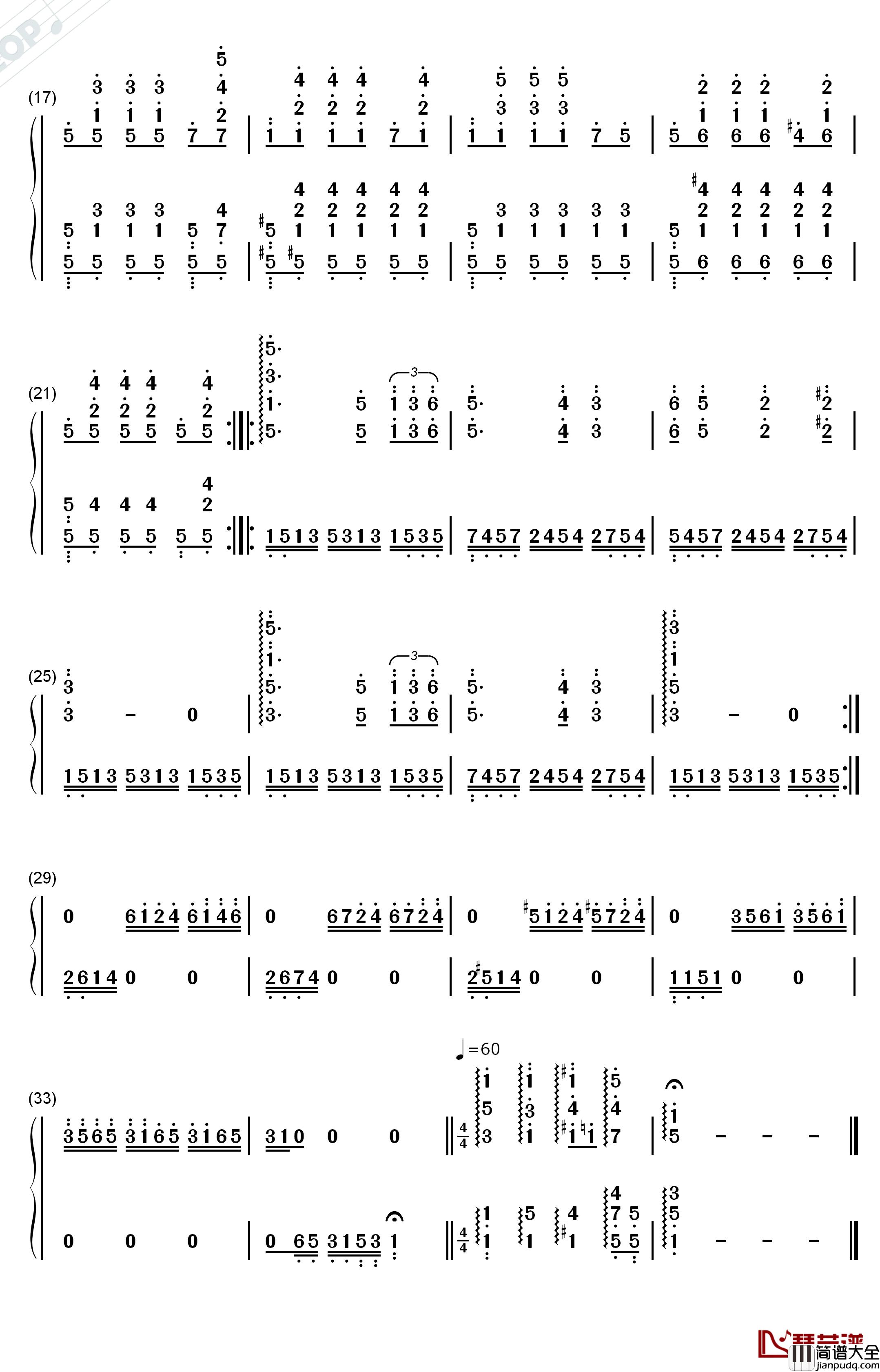 降B大调前奏曲钢琴简谱_数字双手_未知