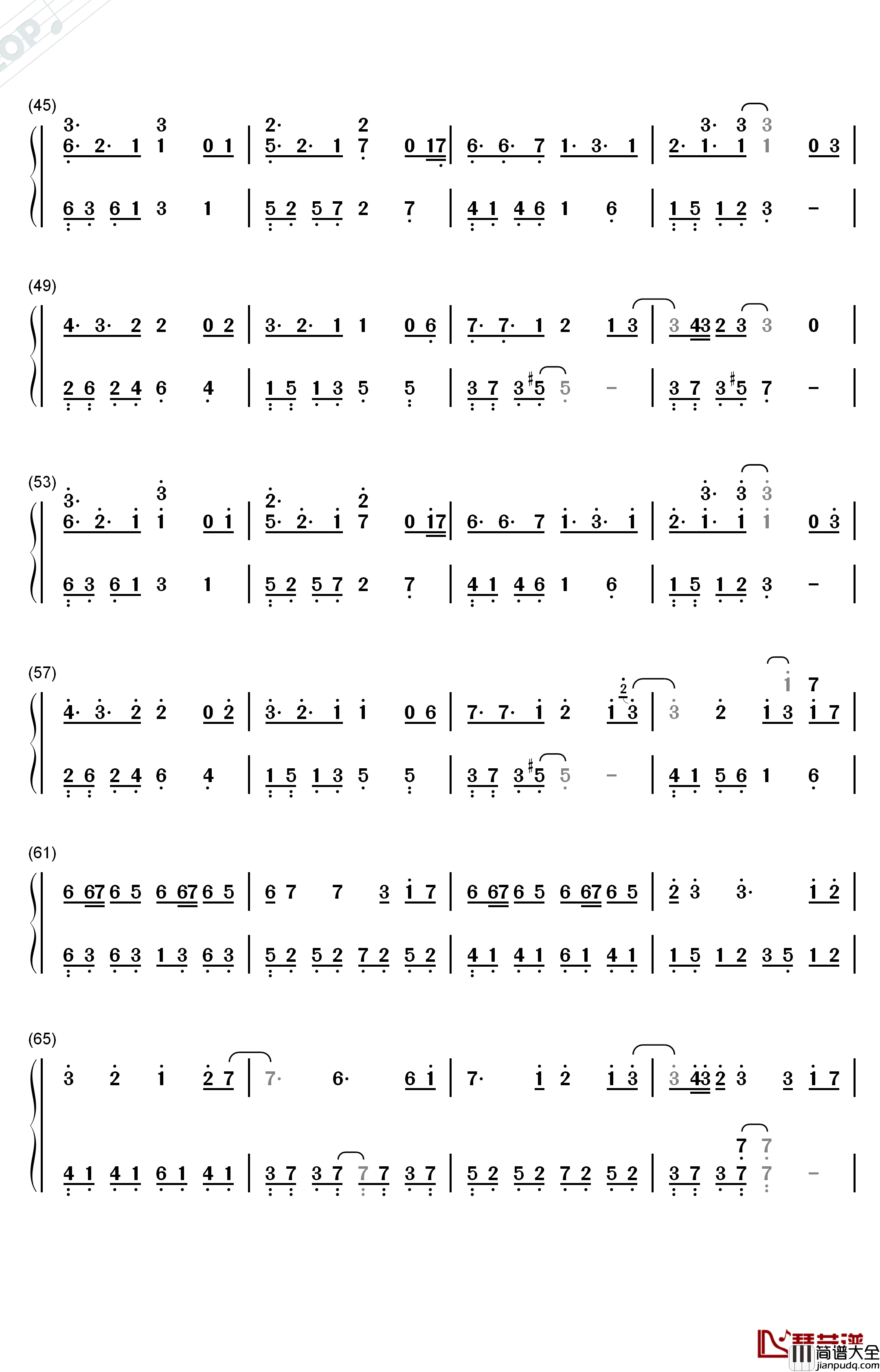 生生世世爱钢琴简谱_数字双手_吴雨霏