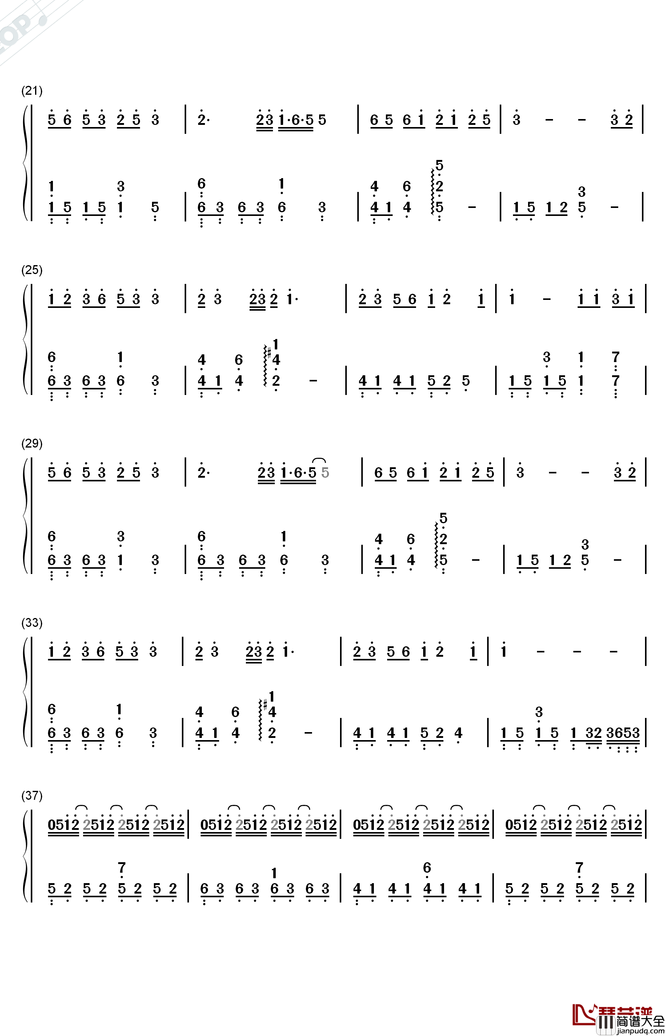 月西江钢琴简谱_数字双手_初音未来