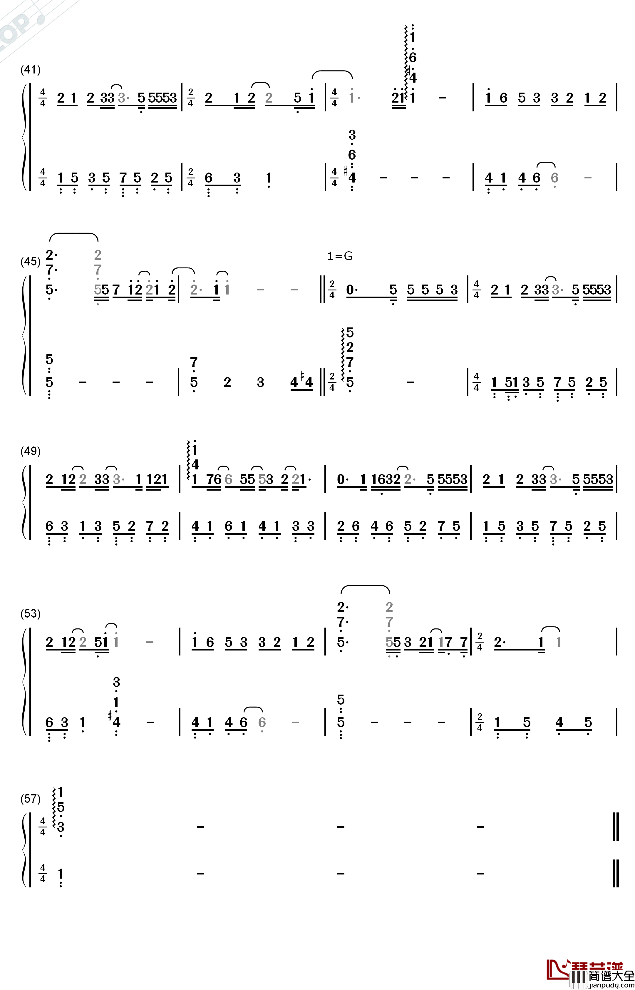 不再见面钢琴简谱_数字双手_西瓜JUN