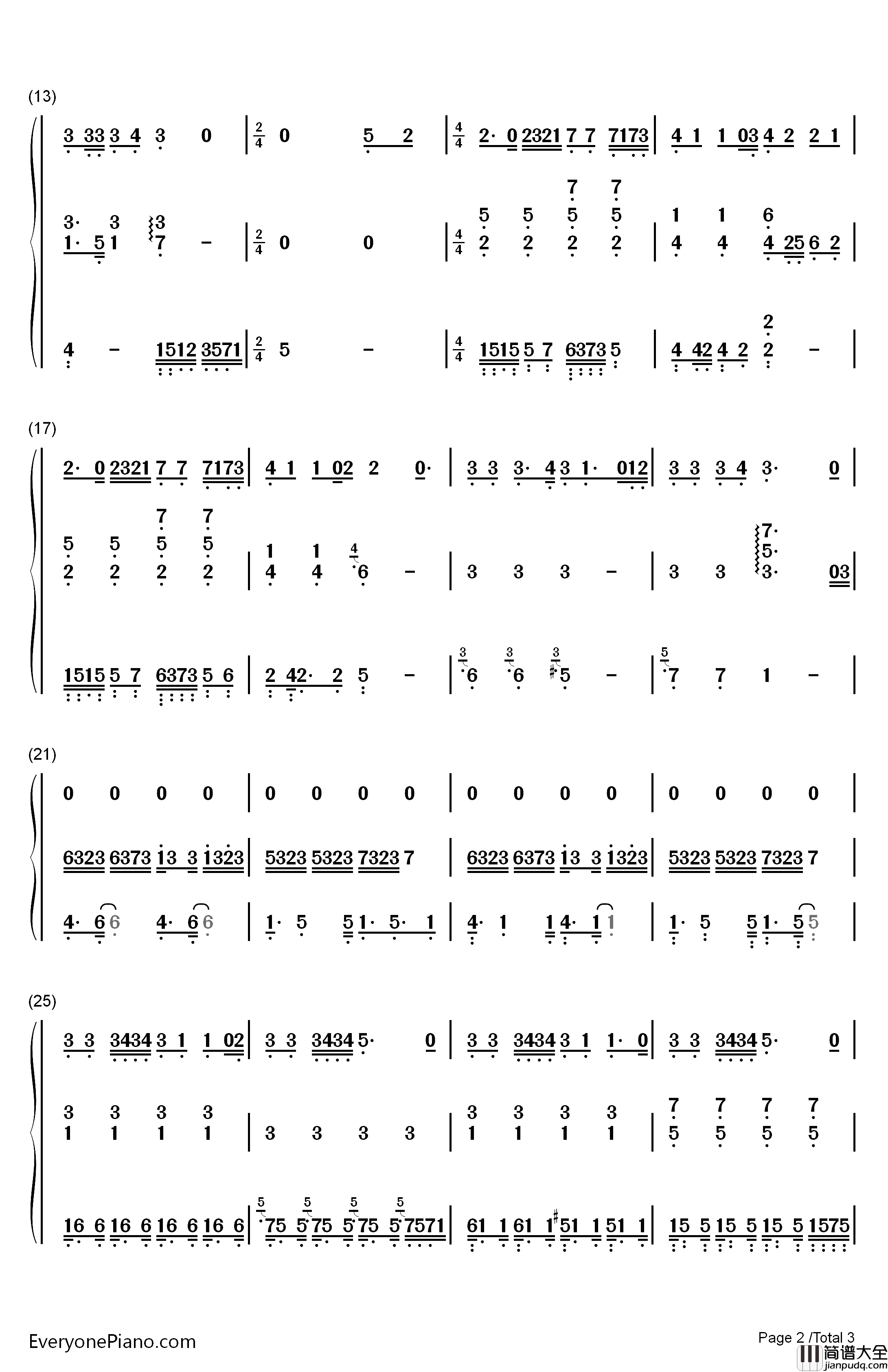 偶尔钢琴简谱_数字双手_邓紫棋