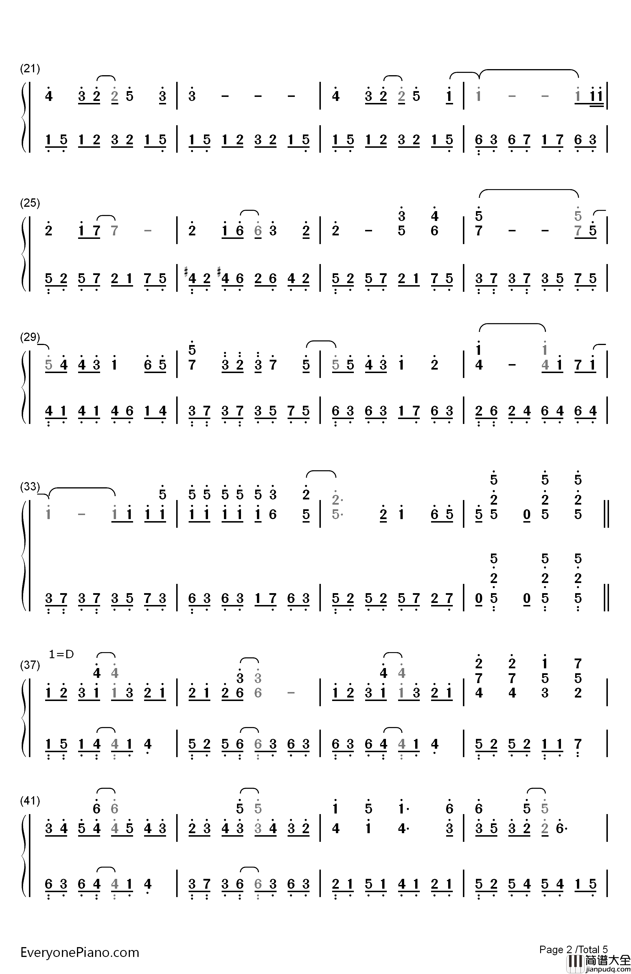 ひとつのハートで钢琴简谱_数字双手_三重野瞳