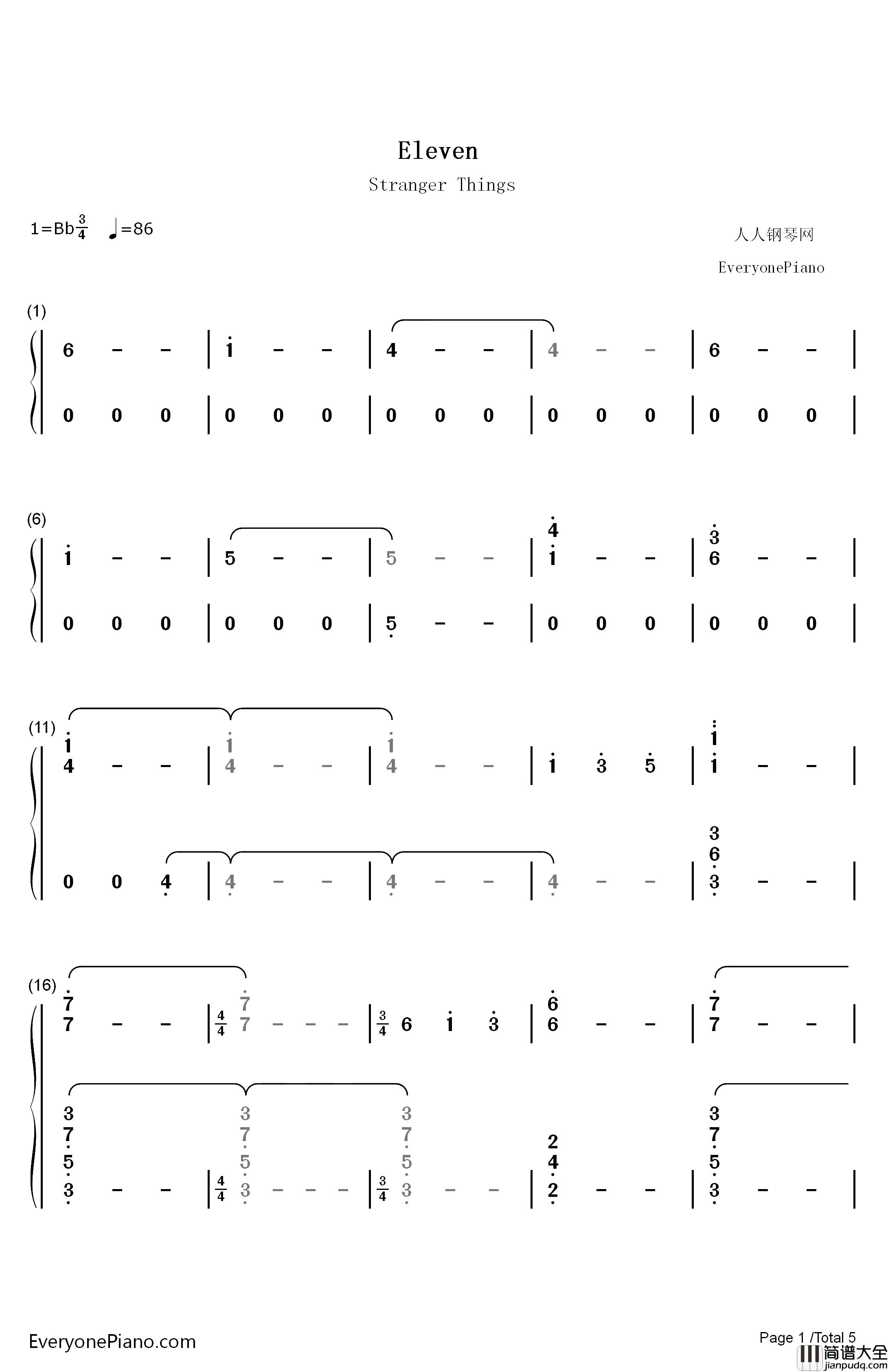 Eleven钢琴简谱_数字双手_Michael_Stein_Kyle_Dixon