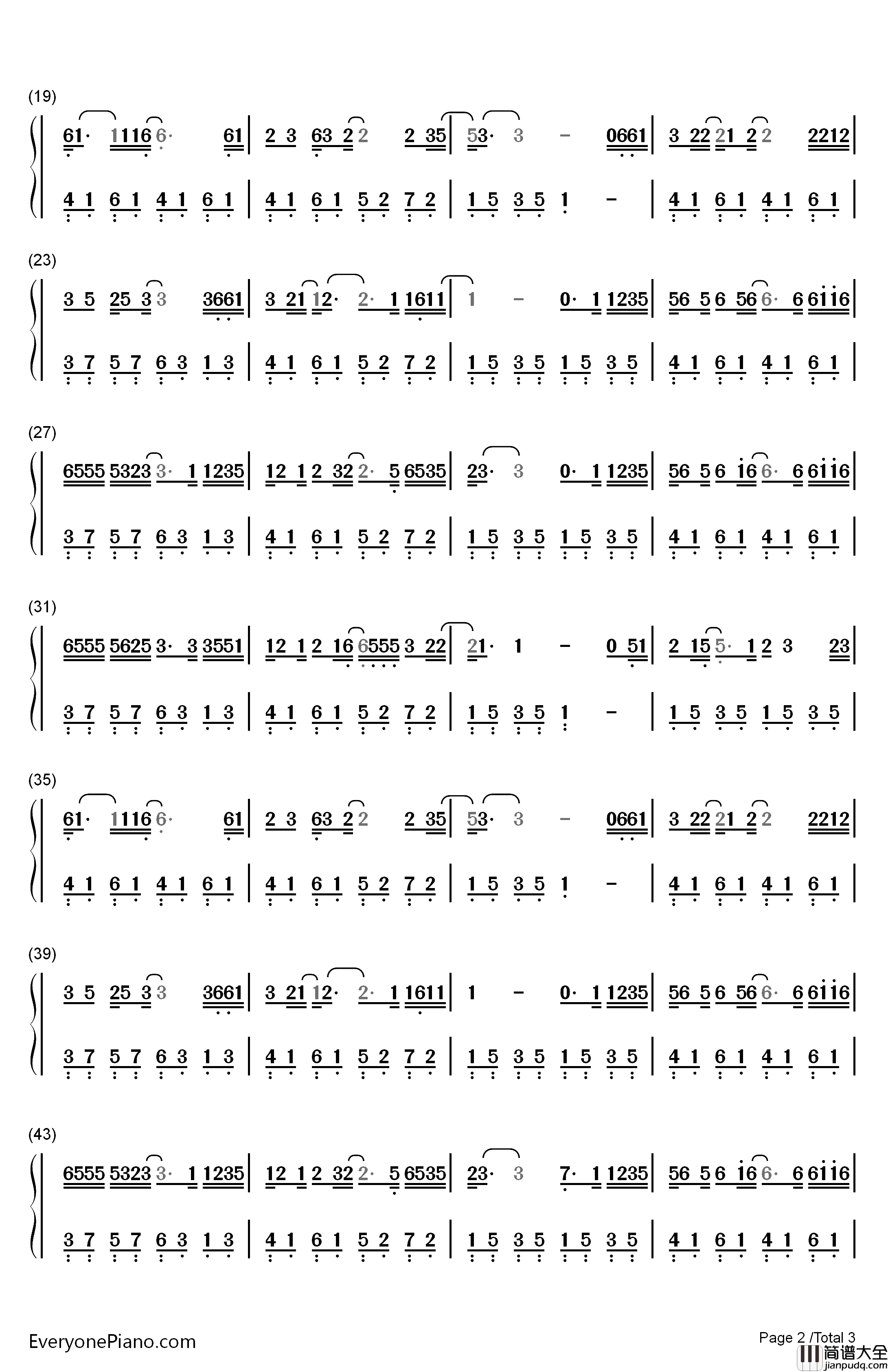 伪装钢琴简谱_数字双手_大壮