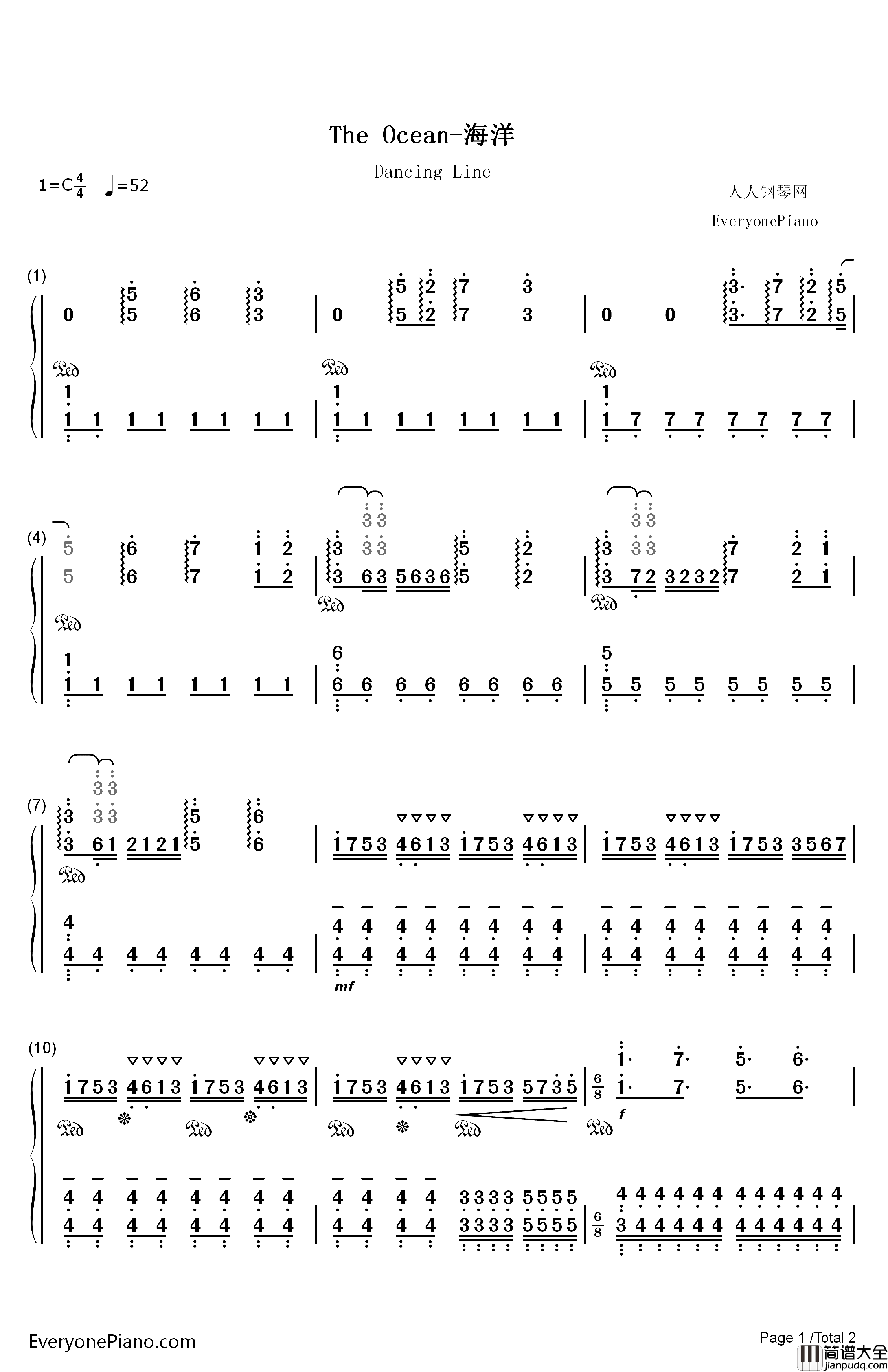 The_Ocean钢琴简谱_数字双手_猎豹移动公司