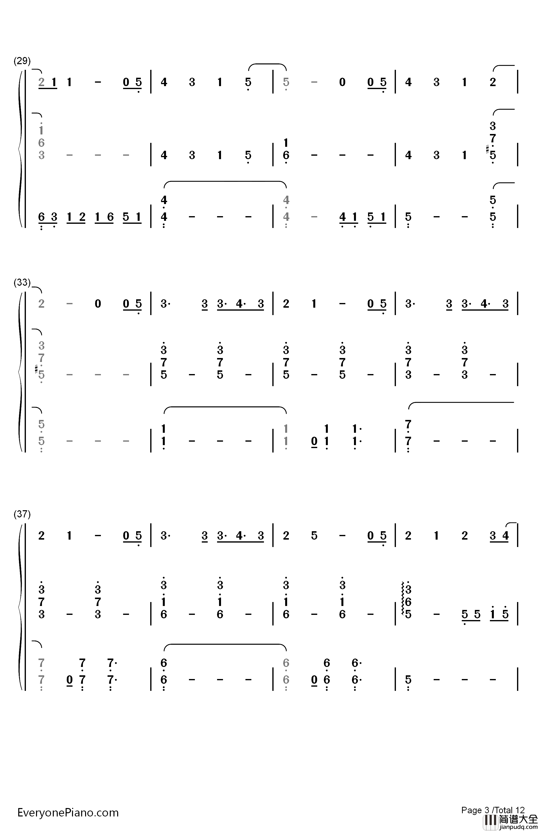 慢慢走钢琴简谱_数字双手_许魏洲