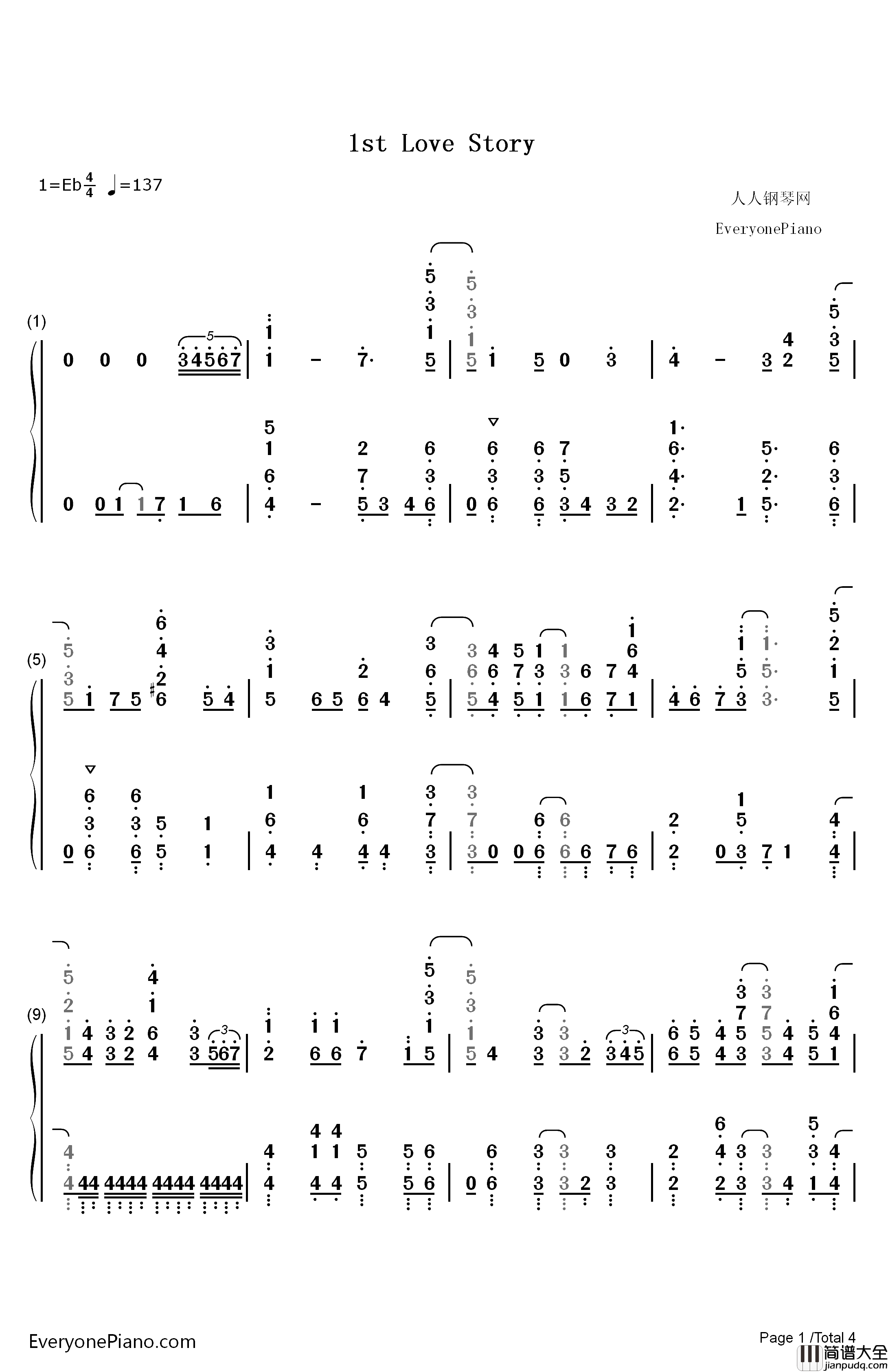 1st_Love_Story钢琴简谱_数字双手_Luce_Twinkle_Wink☆