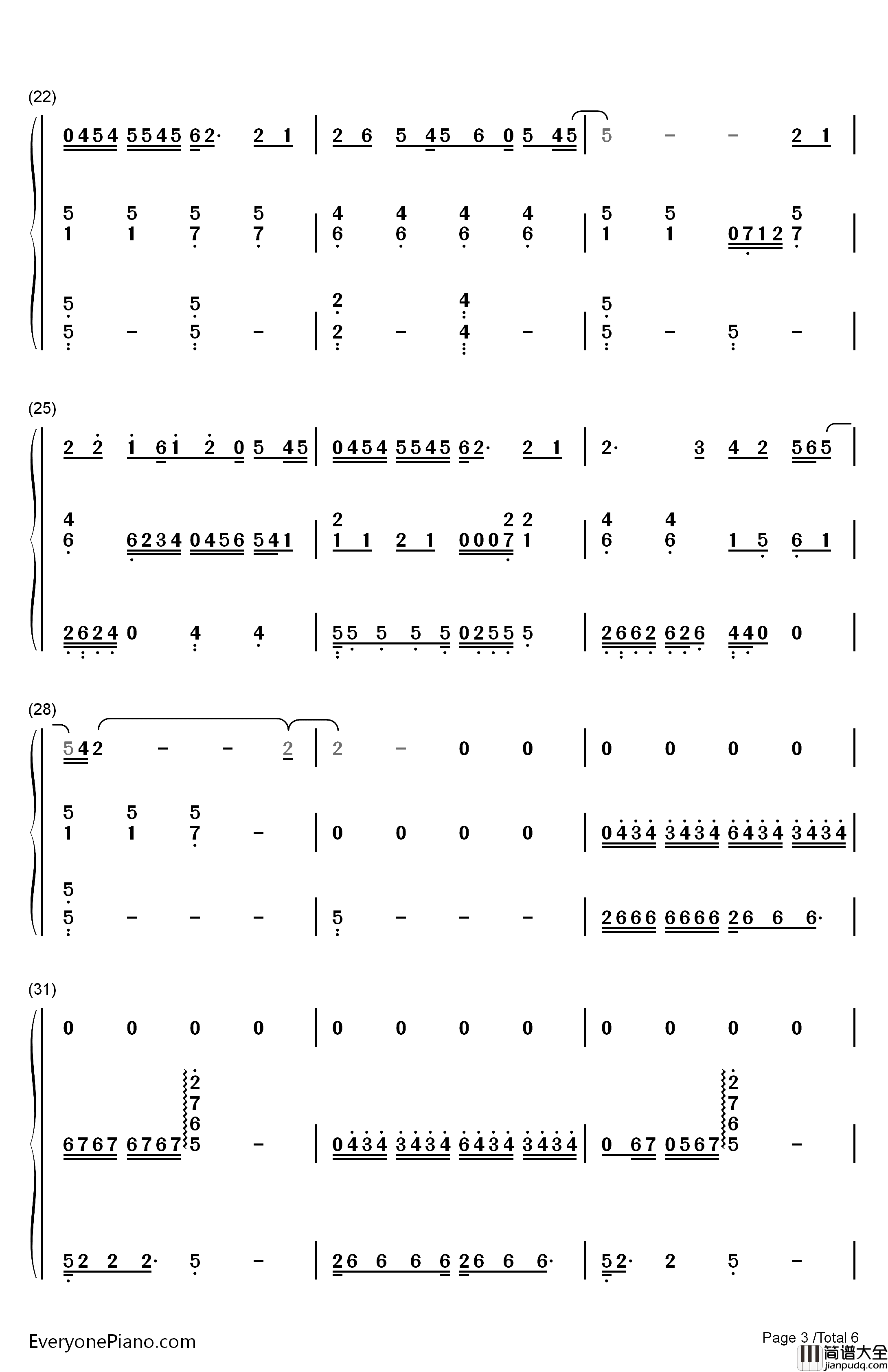 Let_You_Go钢琴简谱_数字双手_华晨宇