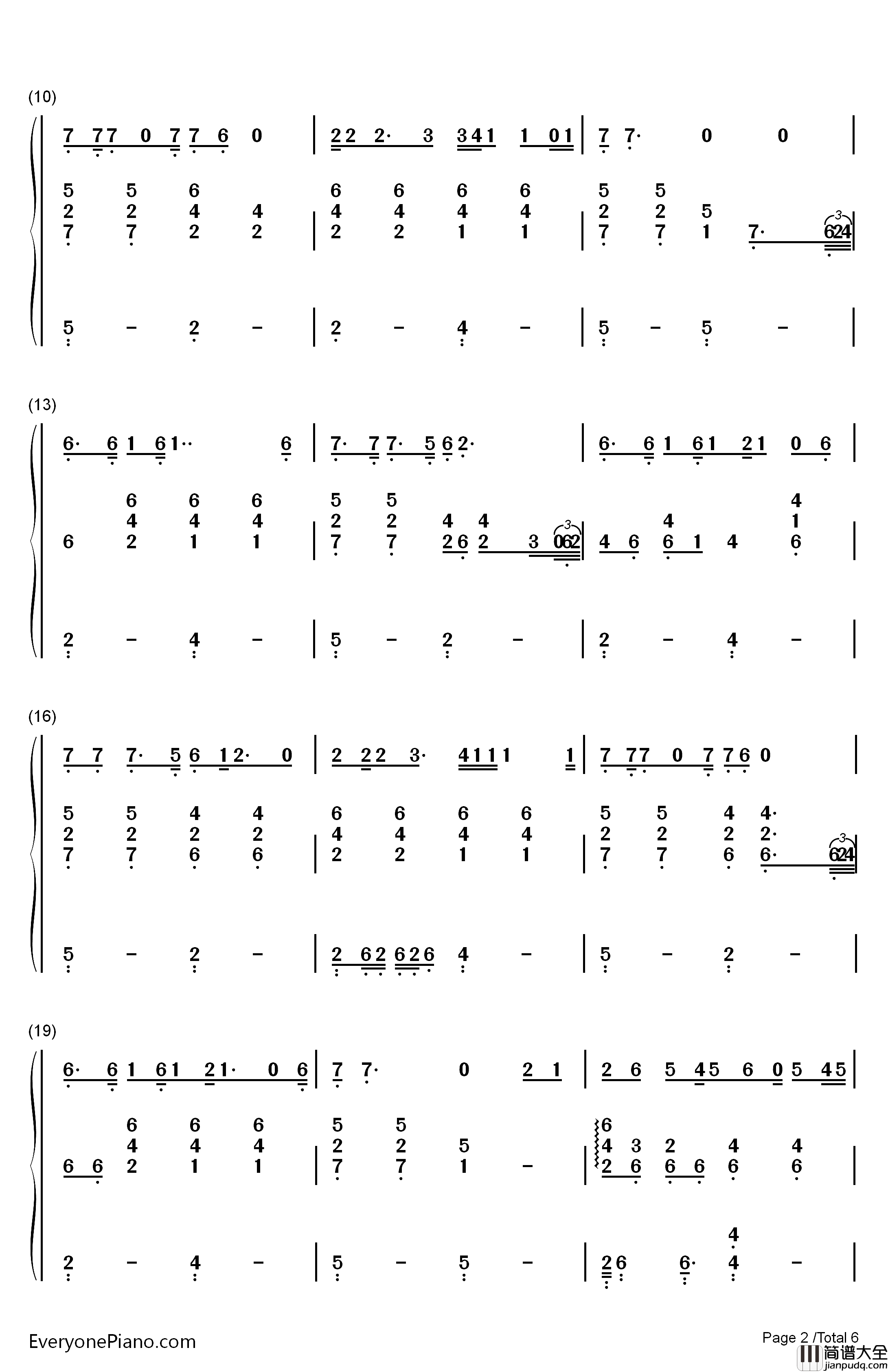 Let_You_Go钢琴简谱_数字双手_华晨宇