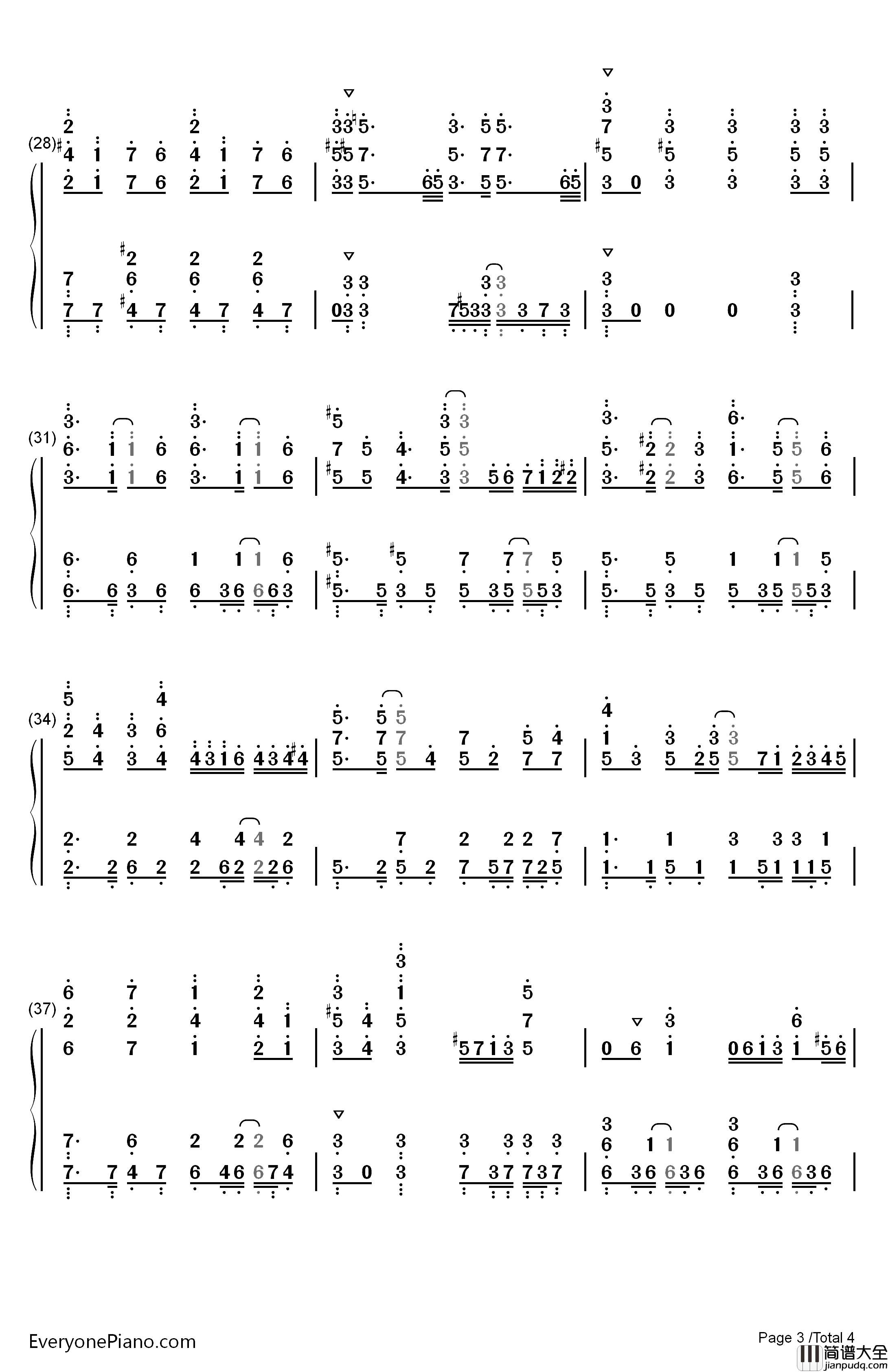 乐园都市钢琴简谱_数字双手_大石昌良