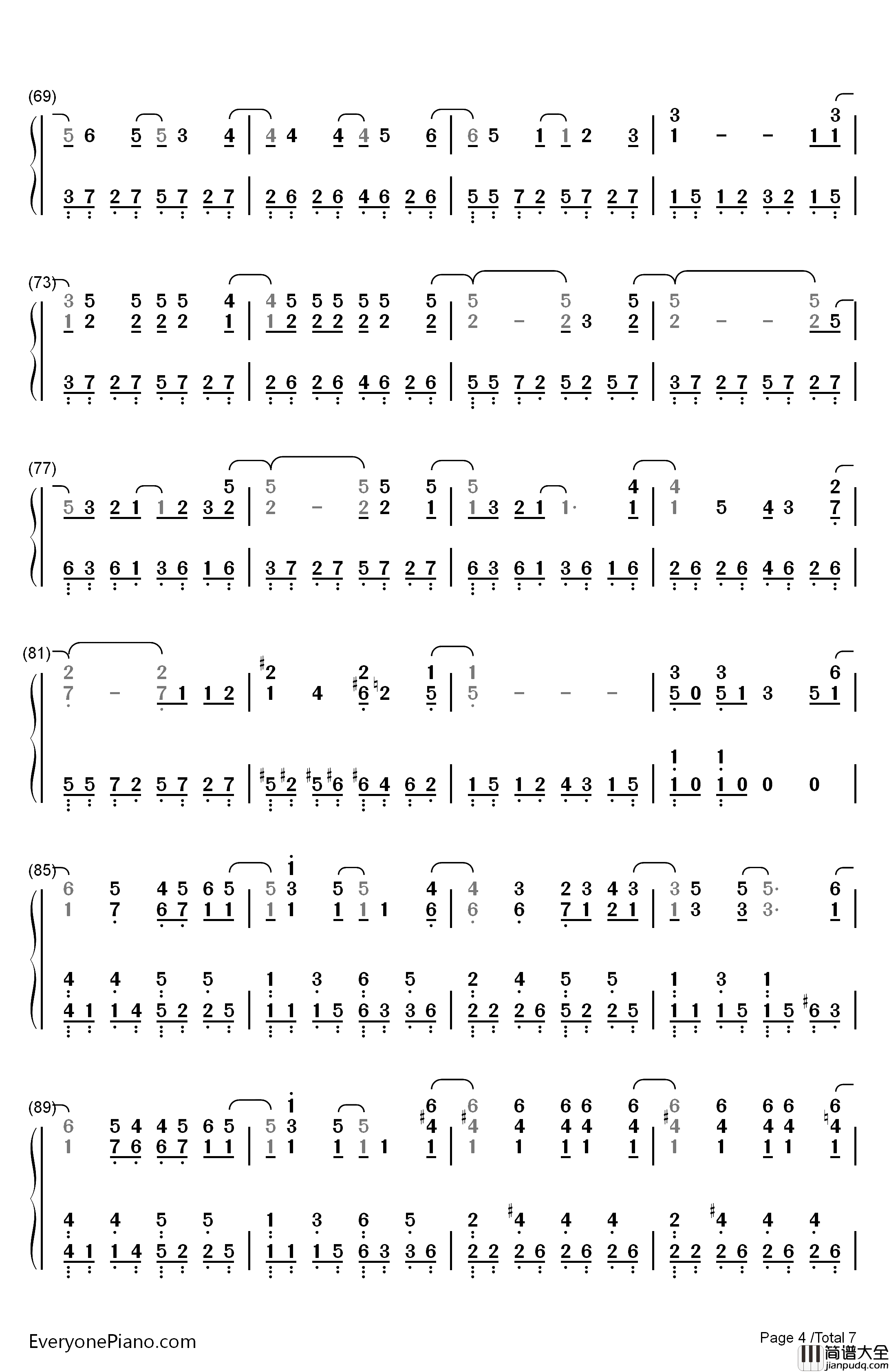 100万年の幸せ钢琴简谱_数字双手_桑田佳祐