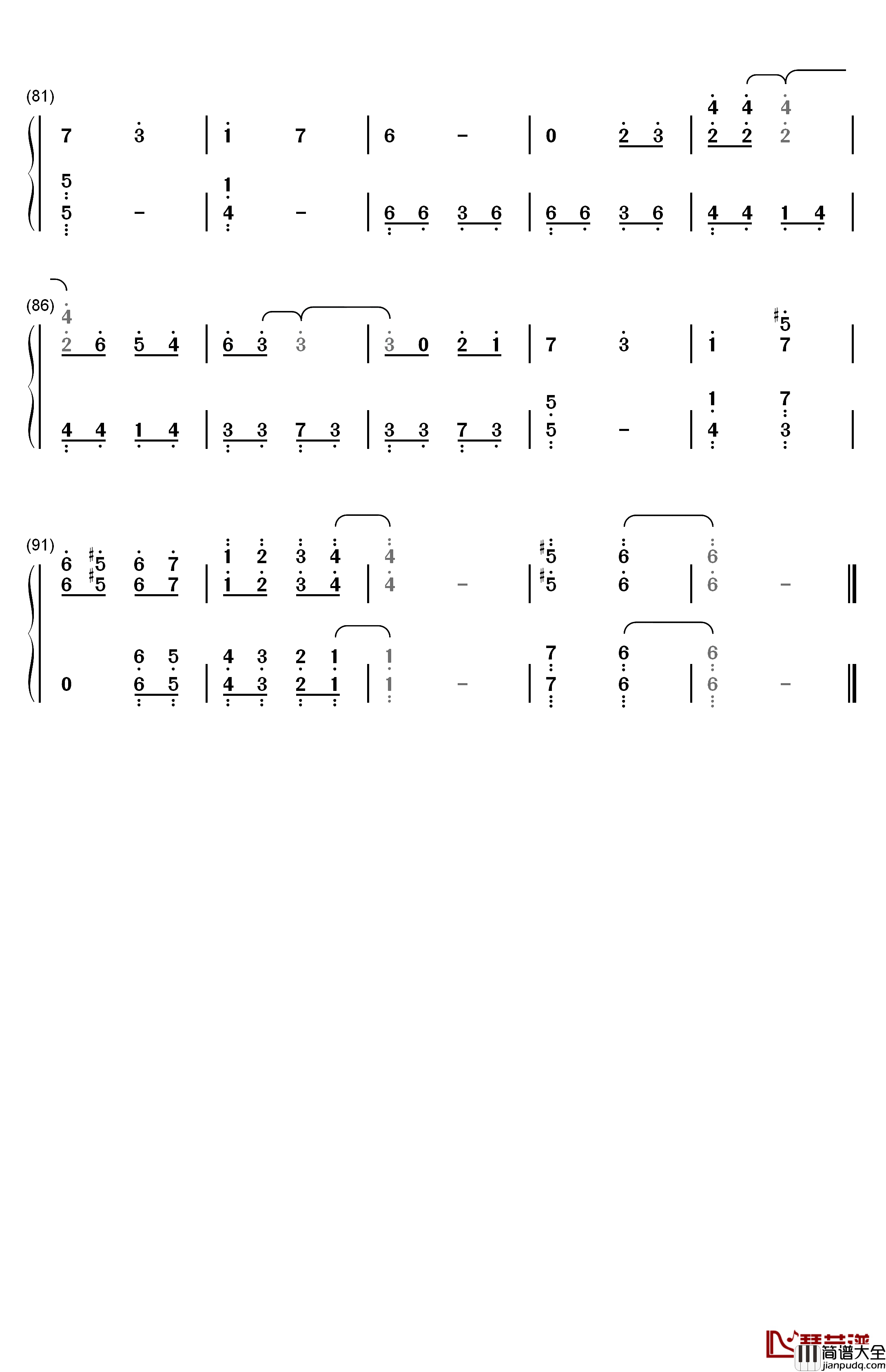 啊朋友再见钢琴简谱_数字双手_Yves_Montand