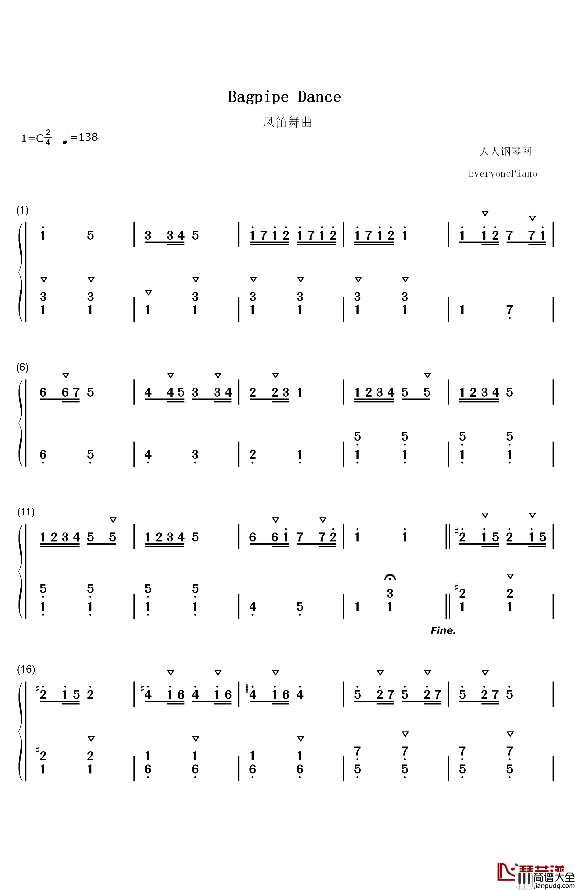 风笛舞曲钢琴简谱_数字双手_莫扎特__Mozart